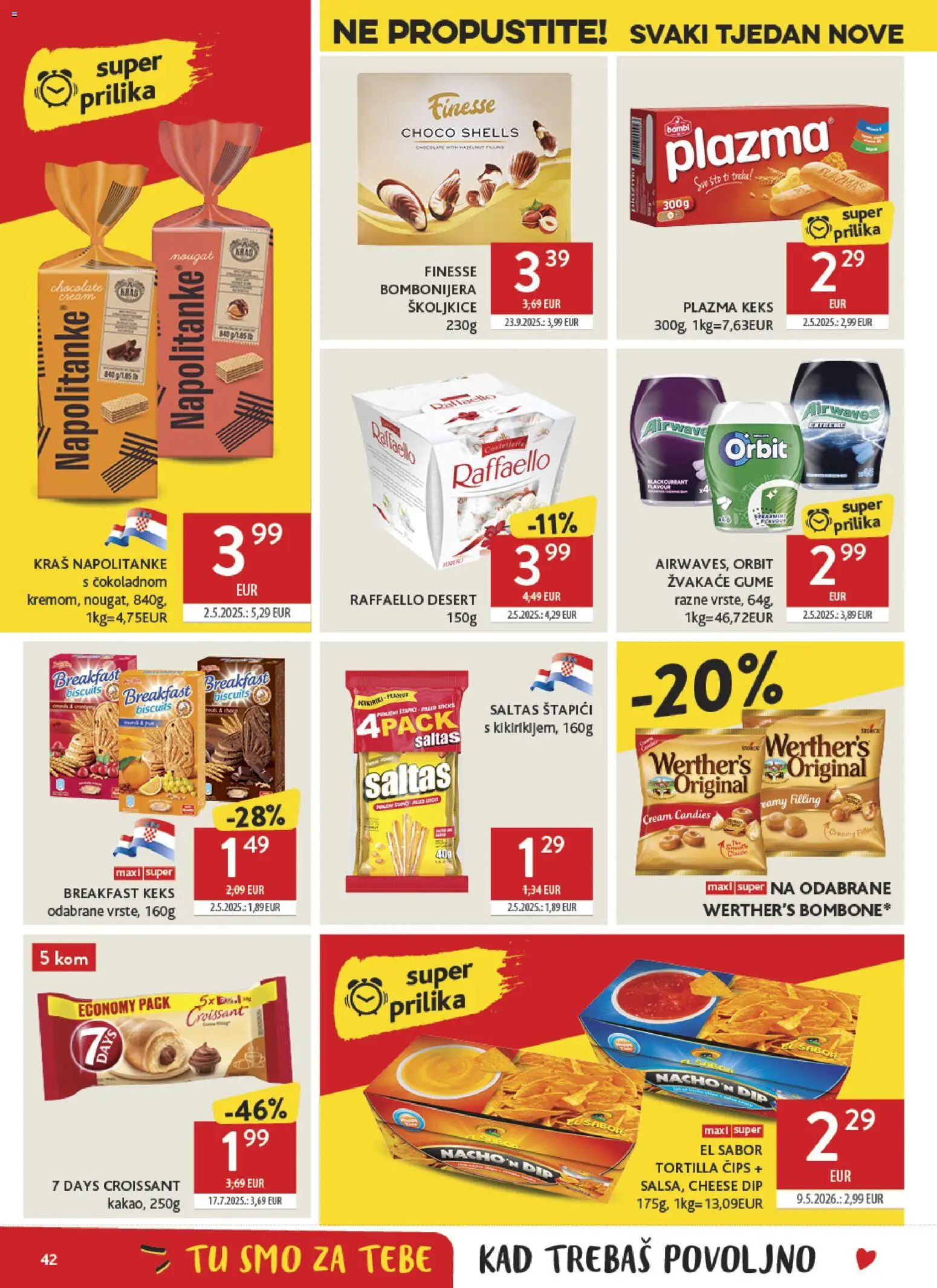 Konzum HR akciós ujság - amely érvényes a következő dátumtól: 2026.09.23. | Oldal: 42 | Termékek: Croissant, Orbit, Tortilla, Raffaello