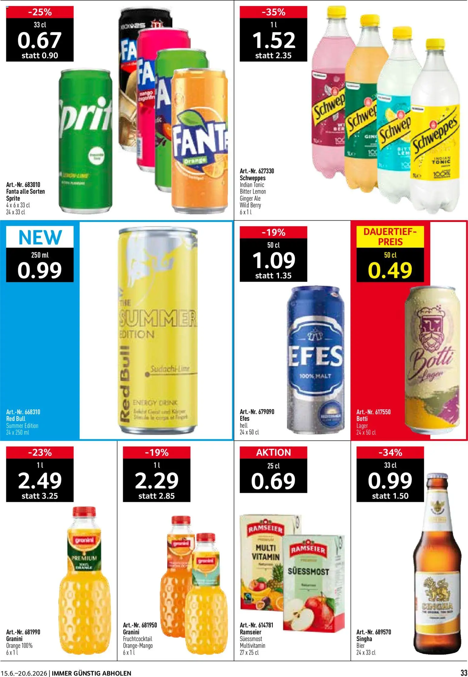 Prodega aktionen – gültig ab 15.06.2026 | Seite: 33 | Produkte: Red bull, Fanta, Sprite, Bier