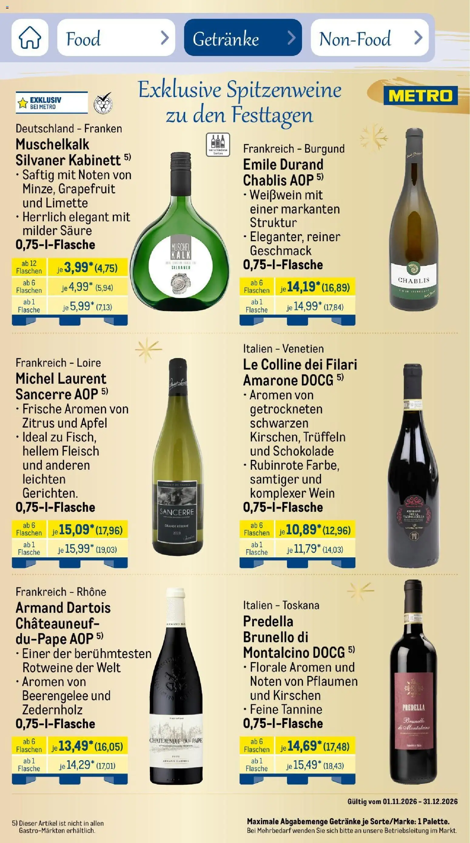 Metro Saisonkatalog Festtage voller Genuss – gültig ab 01.11.2026 | Seite: 79 | Produkte: Weißwein, Äpfel, Grapefruit, Wein