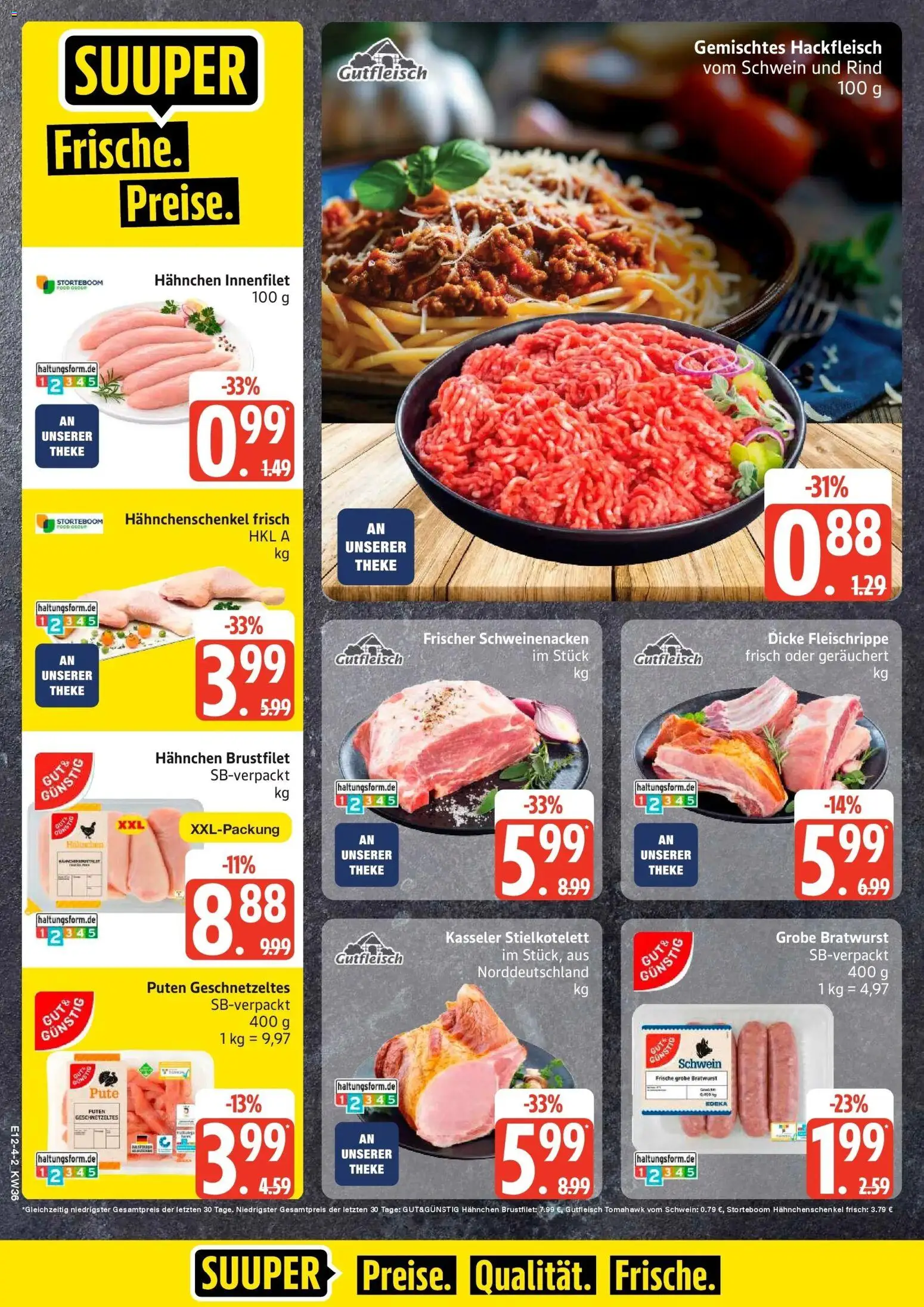 Edeka Prospekt Kiel (ab 31.08.2026) » Angebote Online | Seite: 4 | Produkte: Pute, Bratwurst, Schweinenacken, Hackfleisch