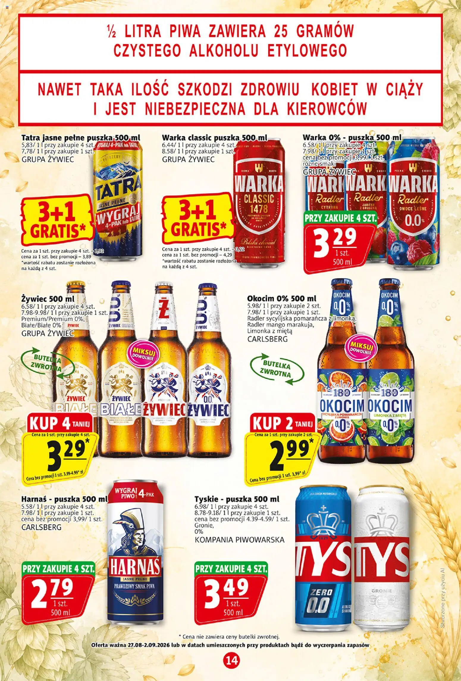 Prim Market gazetka od 27.08.2026 | Strona: 14 | Produkty: Marakuja, Owoce leśne, Tyskie, Harnaś