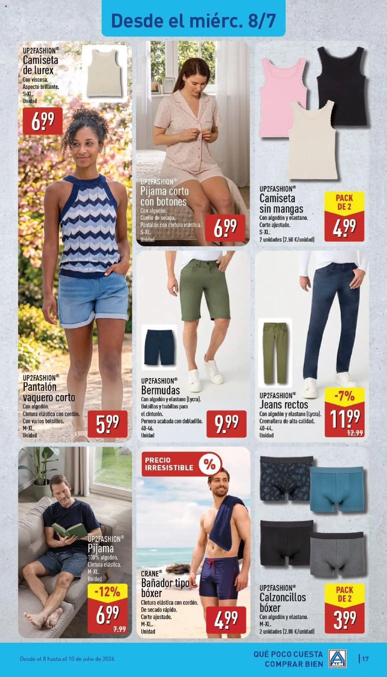 Aldi folleto Península │ válido desde el 06/07/2026 | Página: 17 | Productos: Camiseta sin mangas, Bermudas, Pijama, Algodón