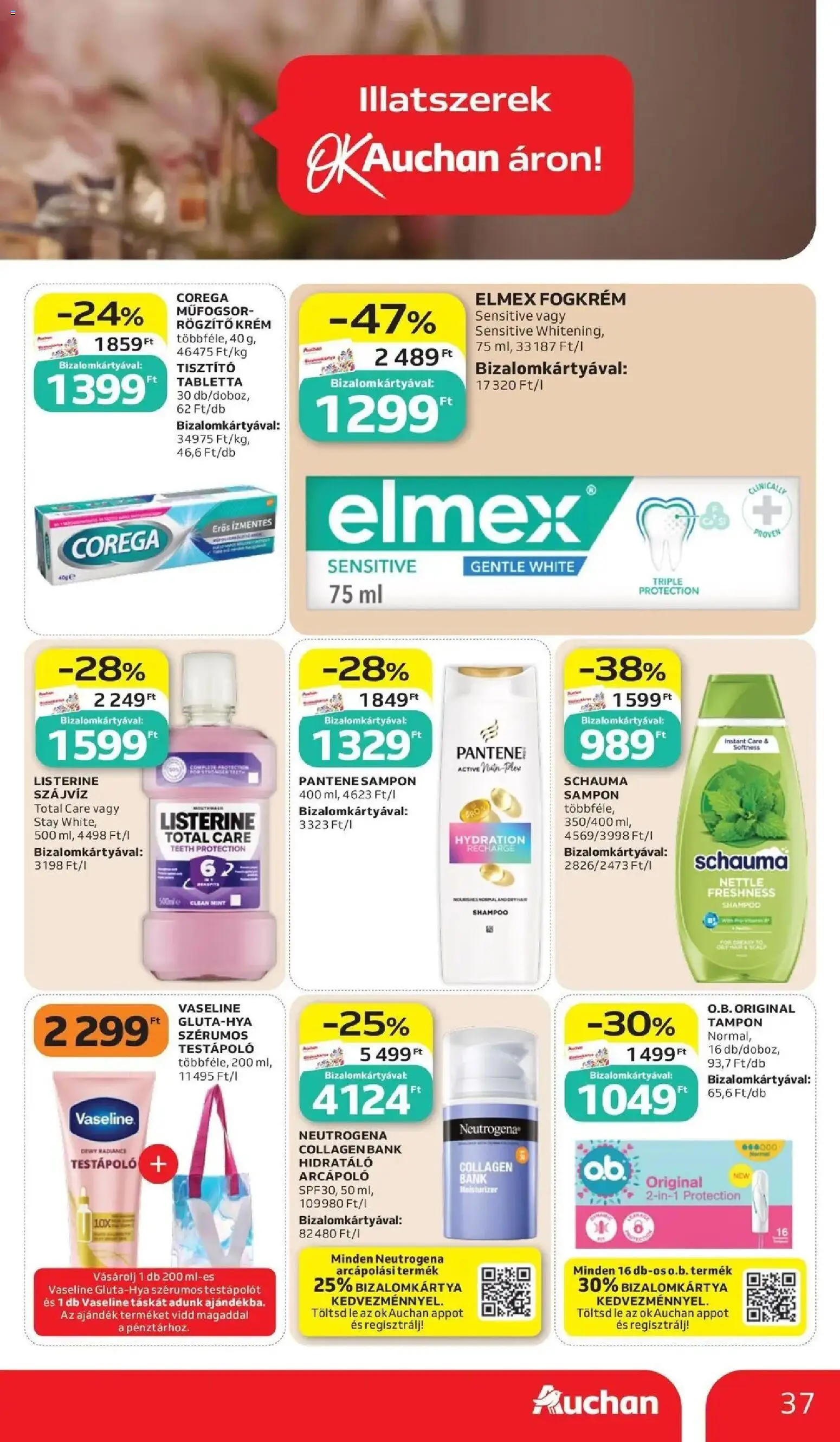 Auchan akciós ujság - amely érvényes a következő dátumtól: 11.06.2026 | Oldal: 37 | Termékek: Sampon, Testápoló, Fogkrém, Szájvíz