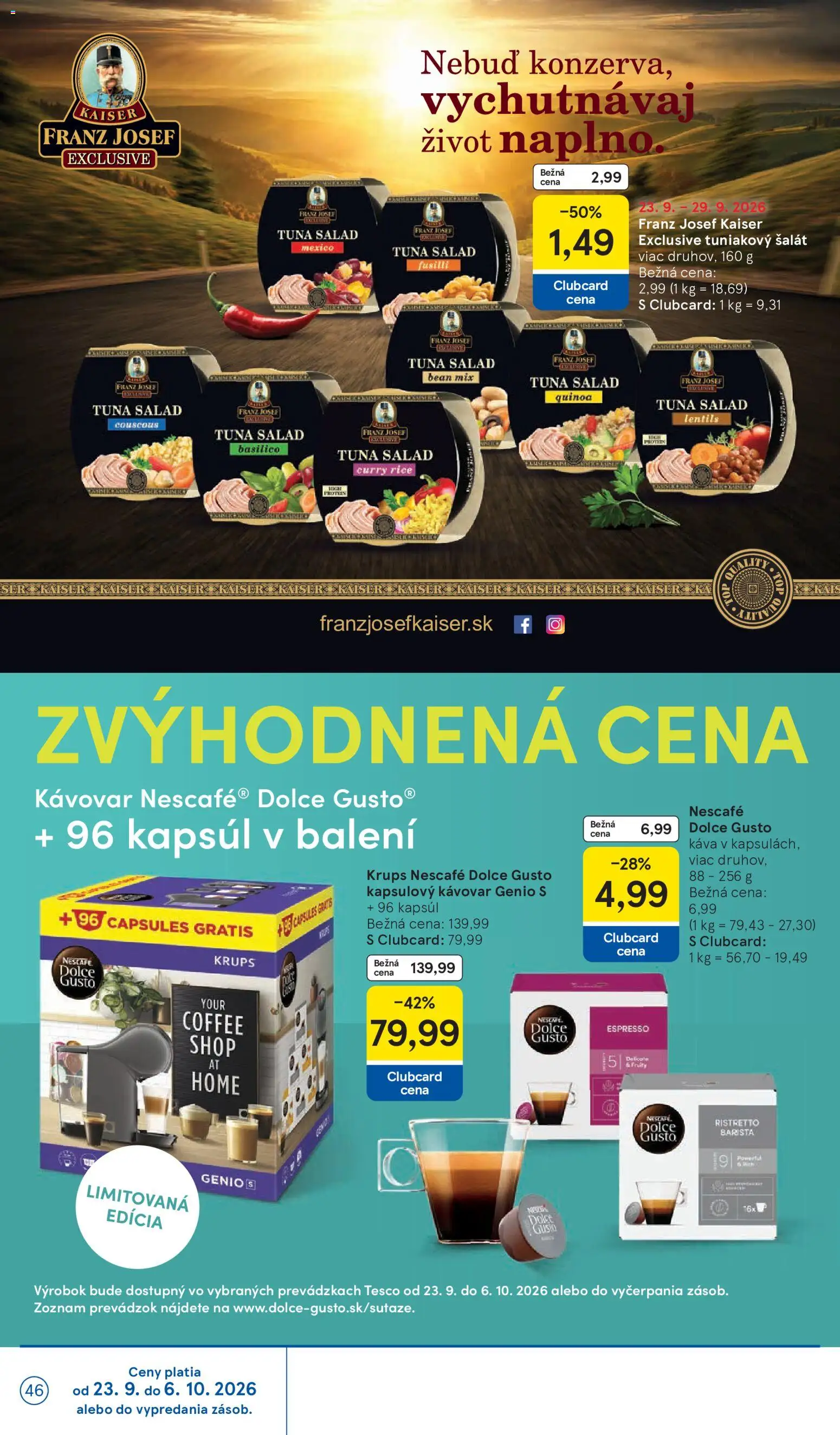 Nové Tesco akcie – leták je platný od 23.09.2026 | Strana: 46 | Produkty: Kapsulový kávovar, Kávovar, Dolce Gusto