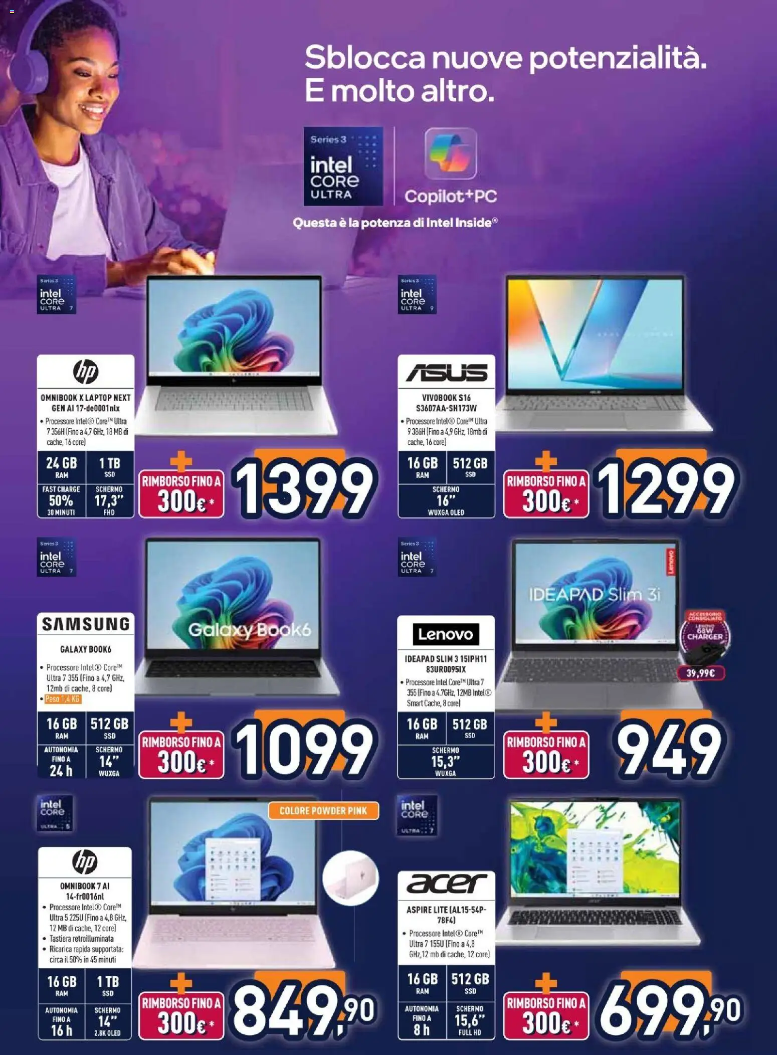 Volantino Unieuro del 24/08/2026 | Pagina: 4 | Prodotti: Schermo, Laptop, Tastiera, Samsung