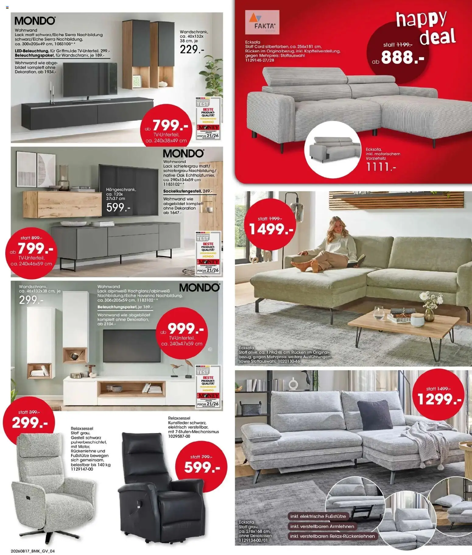 Möbel Martin Happy Days (ab 17.08.2026) zum Blättern | Seite: 4 | Produkte: Ecksofa, Relaxsessel, Wohnwand, Havanna