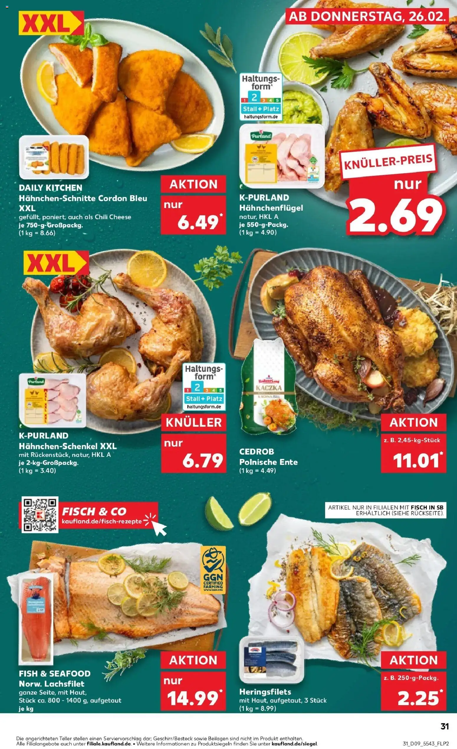 Kaufland prospekt Emmerich Am Rhein	 – gültig ab 26.02.2026 | Seite: 31 | Produkte: Hahnchenschenkel, Fisch, Chili, Ente