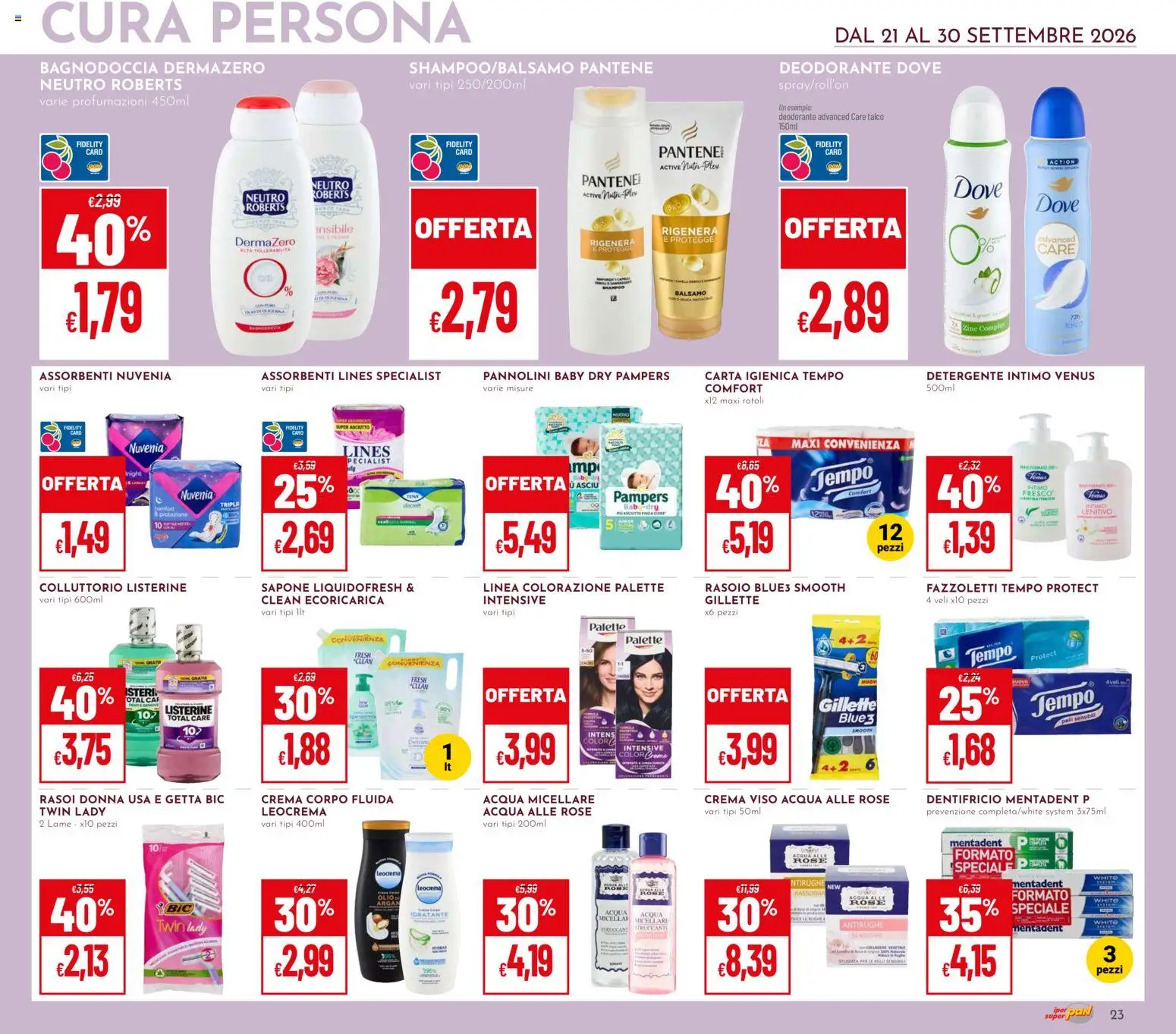 Volantino Pan del 30/09/2026 | Pagina: 23 | Prodotti: Crema, Pannolini, Dentifricio, Pampers