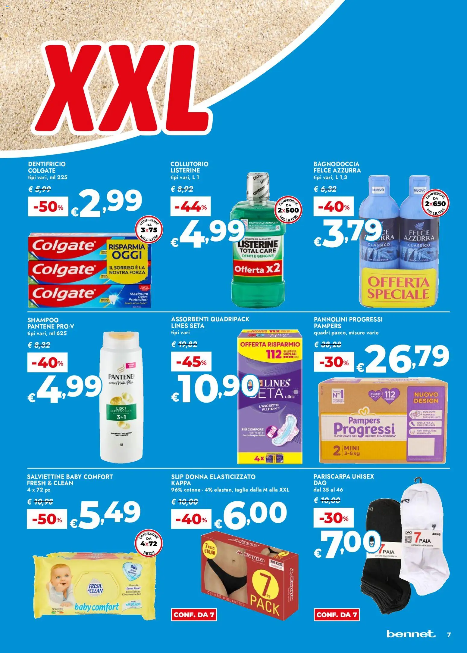 Volantino bennet del 02/07/2026 | Pagina: 7 | Prodotti: Shampoo, Pannolini, Dentifricio, Pampers