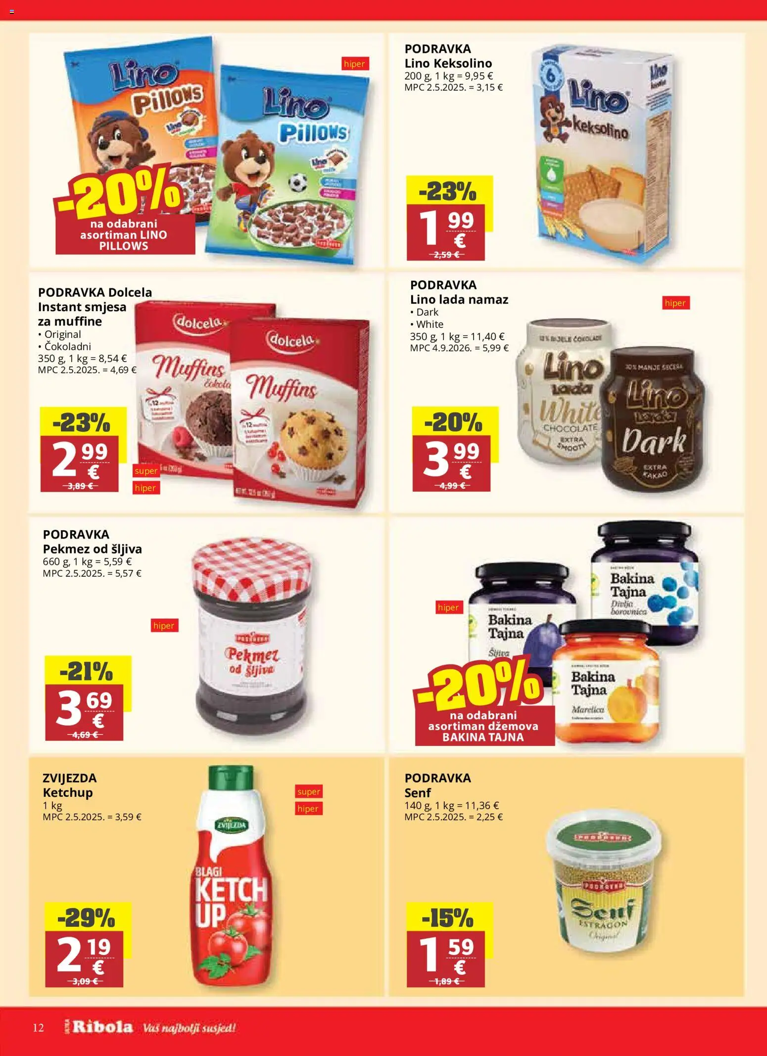 Ribola katalog | vrijedi od 14.10.2026 | Stranica: 12 | Proizvodi: Lino Lada, Keksolino, Podravka, Kakao