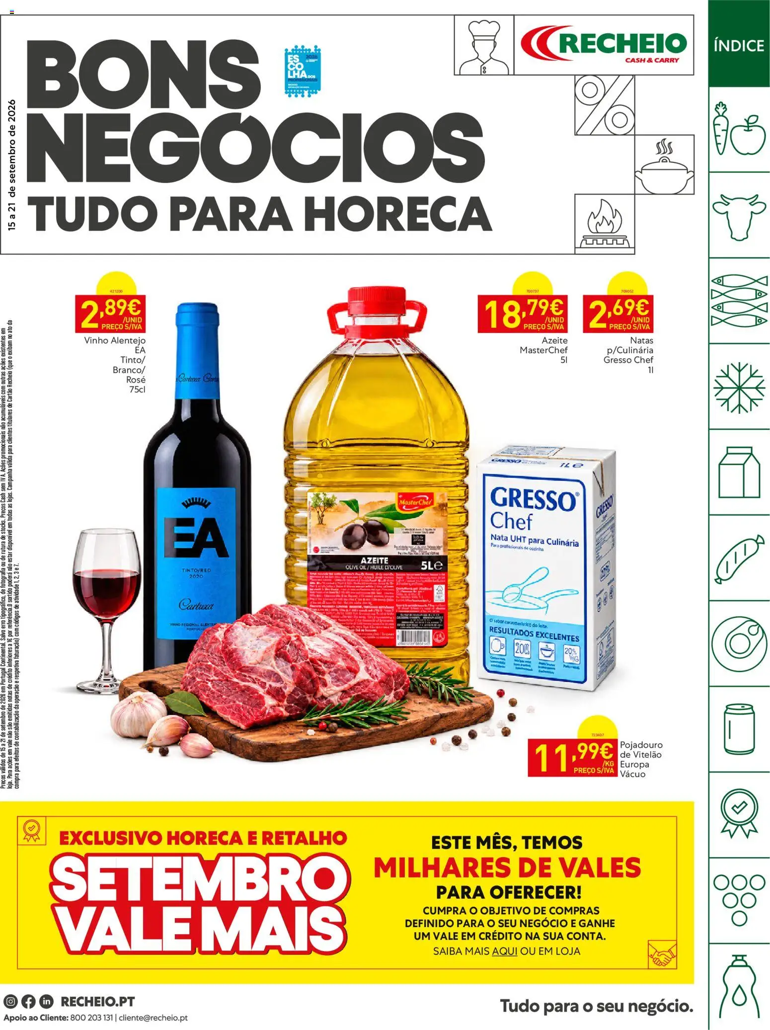 Recheio Horeca │ válido de 15/09/2026 | Página: 1 | Produtos: Azeite, Vinho, Nata, Natas