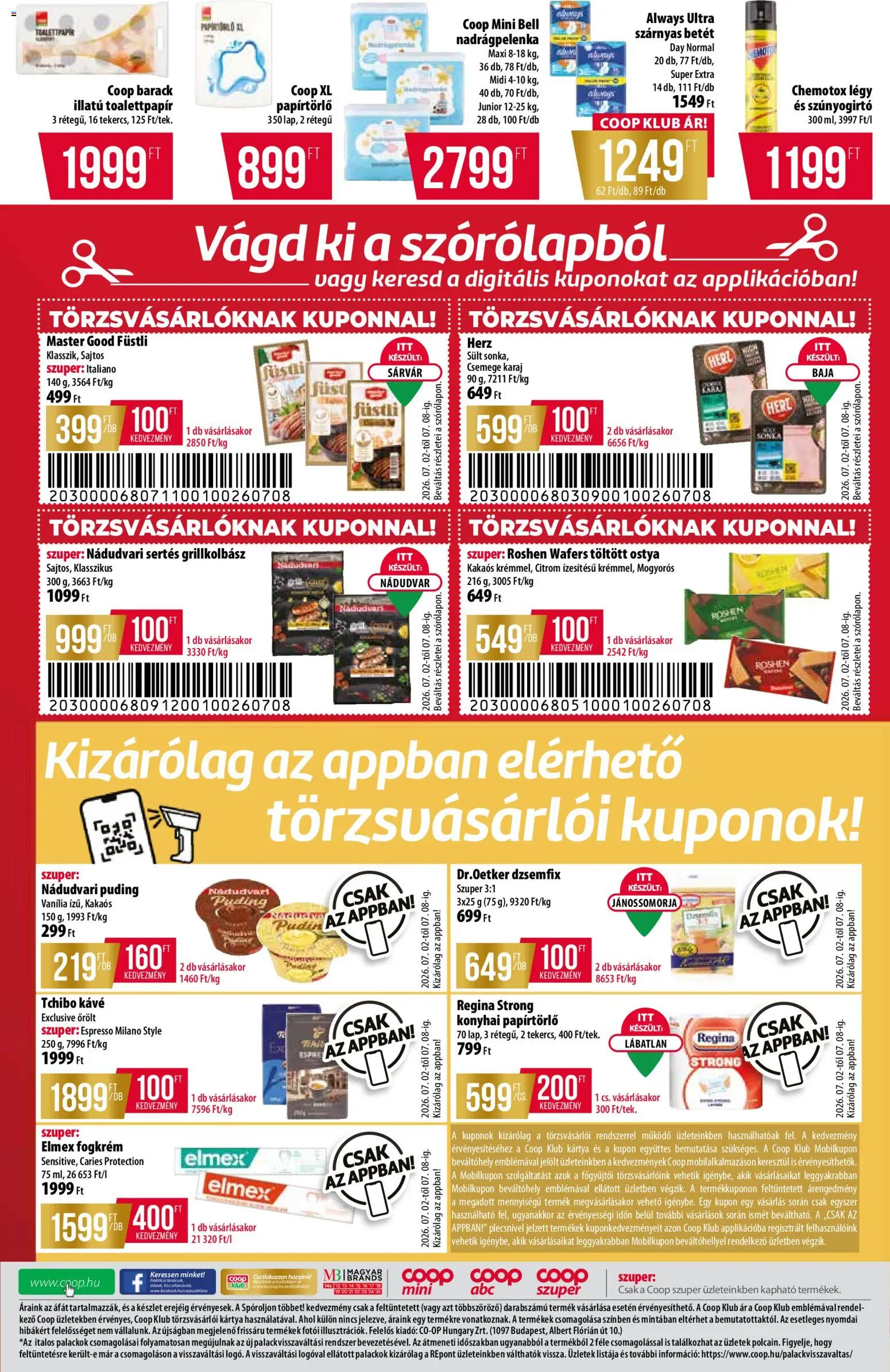 COOP akciós ujság - amely érvényes a következő dátumtól: 02.07.2026 | Oldal: 8 | Termékek: Puding, Grillkolbász, Dzsemfix, Kávé
