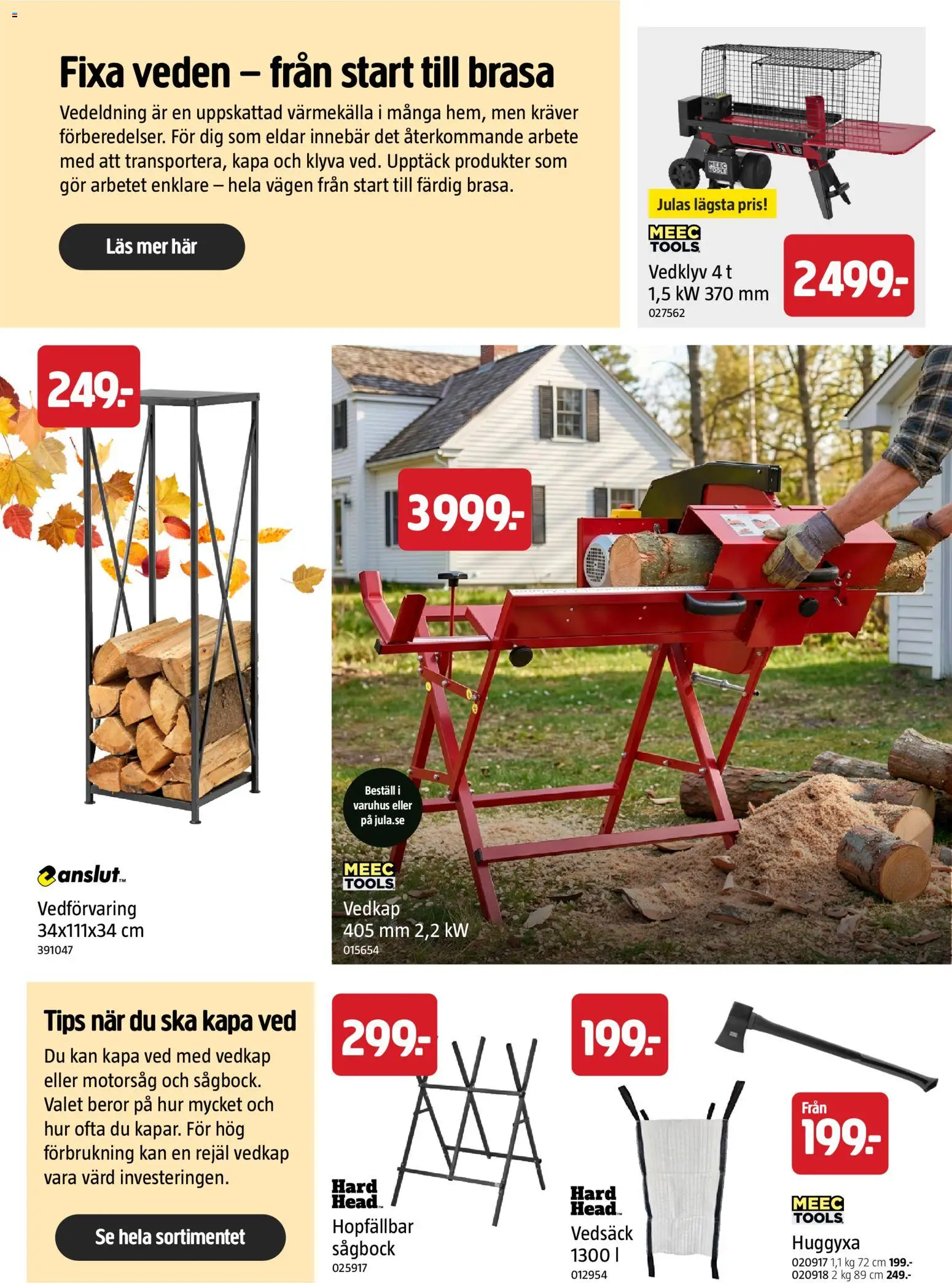Jula reklamblad aktuell från 01/09/2026 | Sida: 12 | Produkter: Motorsåg, Vedklyv, Ved