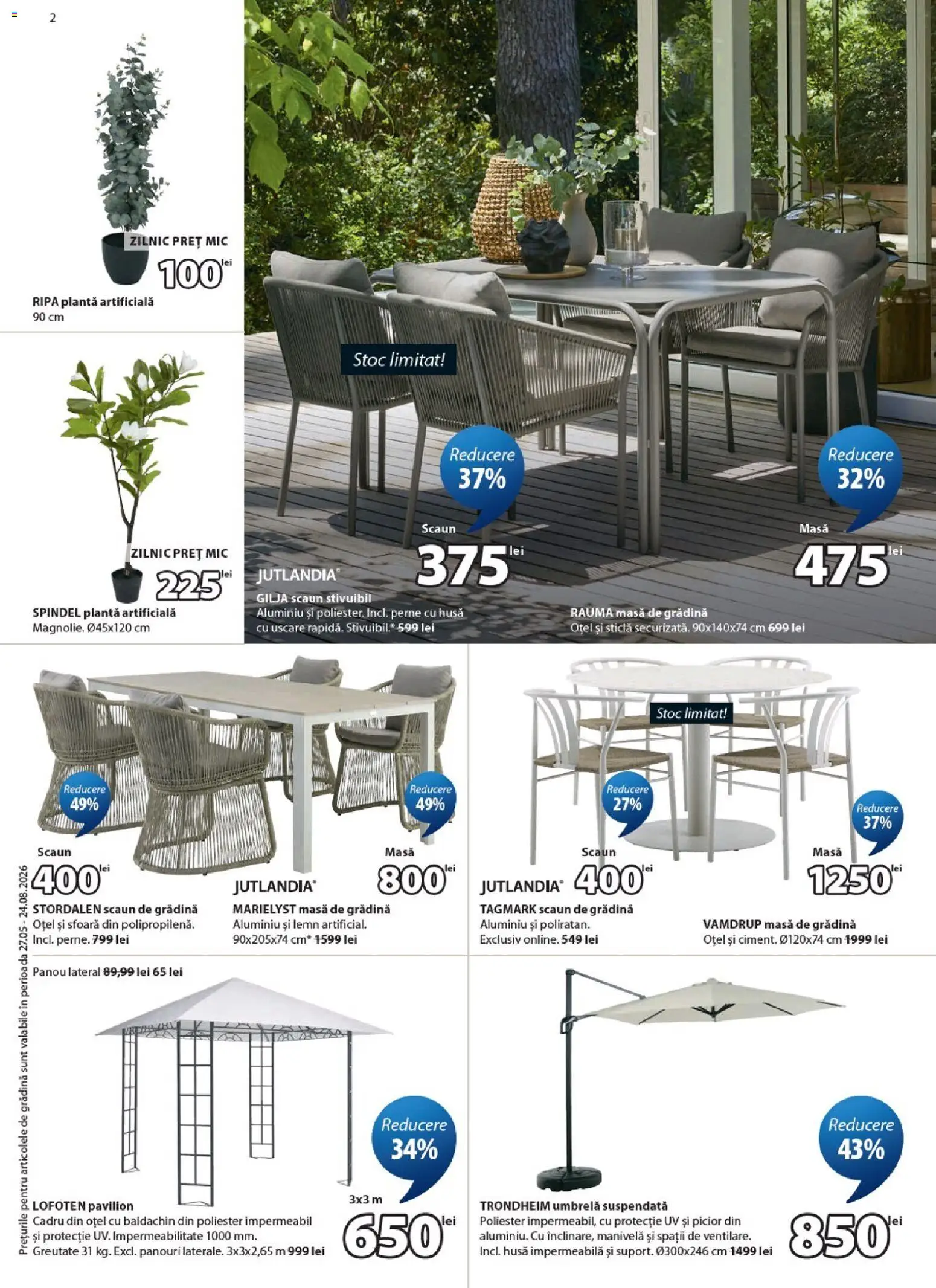 Noul catalog JYSK – valabil de la 27.05.2026 | Pagină: 2 | Produse: Umbrelă, Masă, Scaun, Pavilion