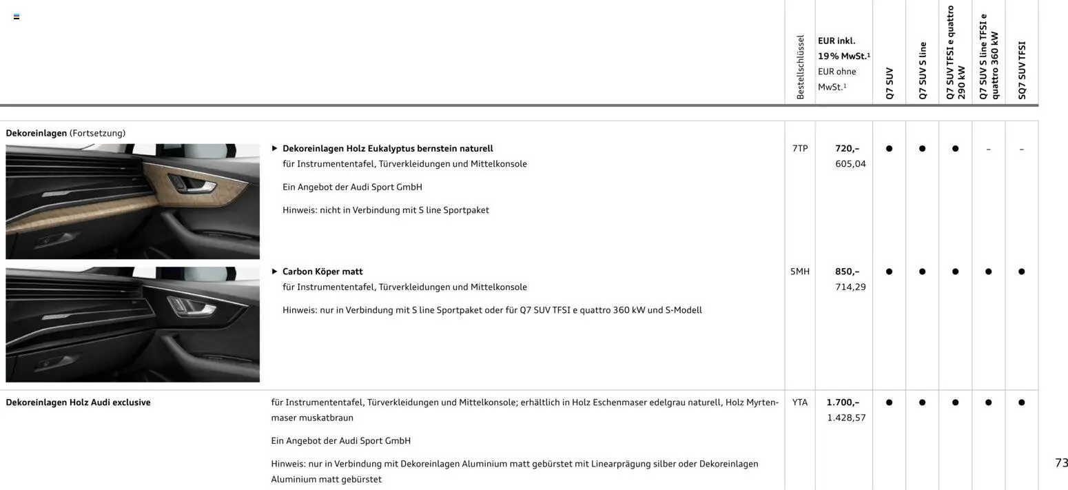 Audi Q7 – gültig ab 28.10.2025 | Seite: 73