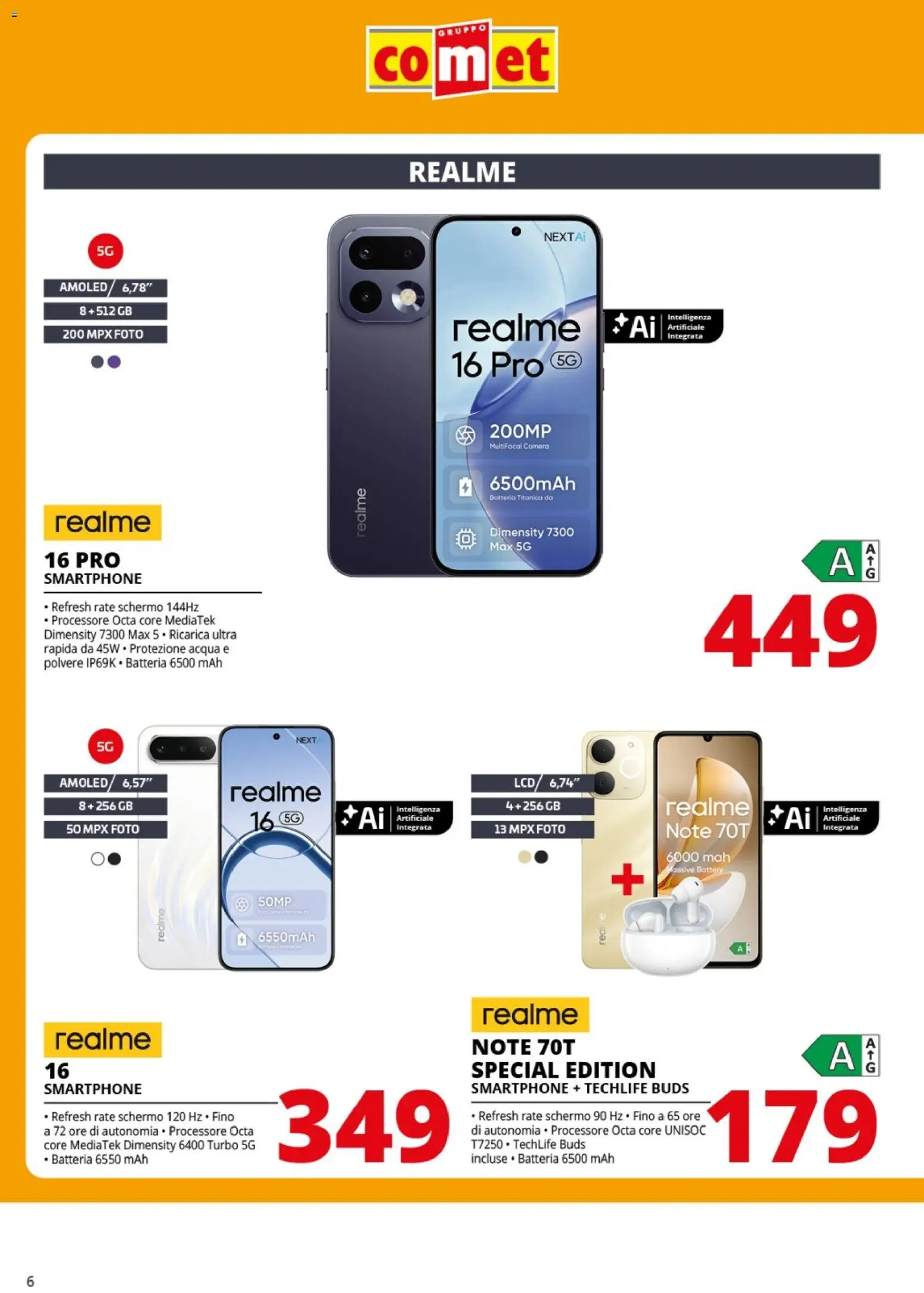 Volantino Comet del 09/10/2026 | Pagina: 6 | Prodotti: Schermo, Acqua, Smartphone, Batteria