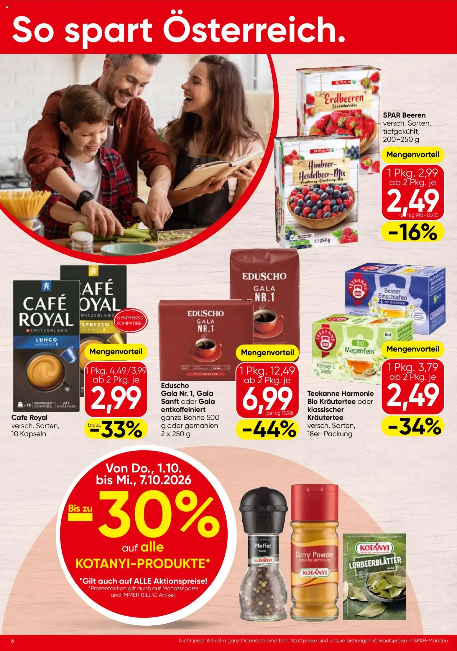 Spar Broschüre gültig ab 01.10.2026 | Seite: 6 | Produkte: Erdbeeren, Kräutertee, Pfeffer, Bohne