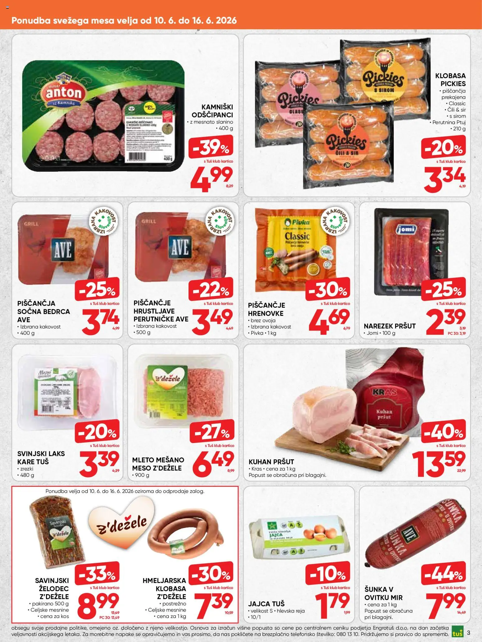 Novi Tuš katalog ponudbe – veljaven od 10.06.2026 | Stran: 3 | Izdelki: Narezek, Sir, Zrezki, Grill