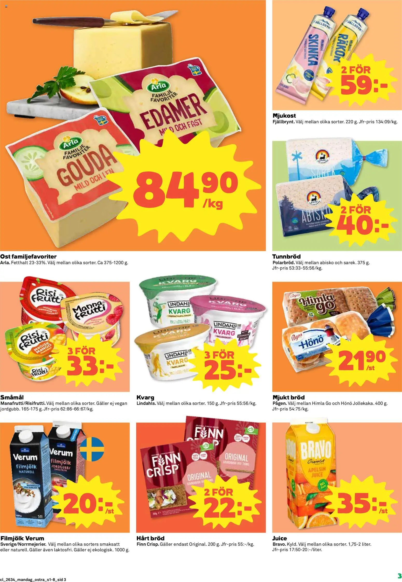 Coop Daglivs reklamblad aktuell från 17/08/2026 | Sida: 3 | Produkter: Edamer, Juice, Apelsin, Mango
