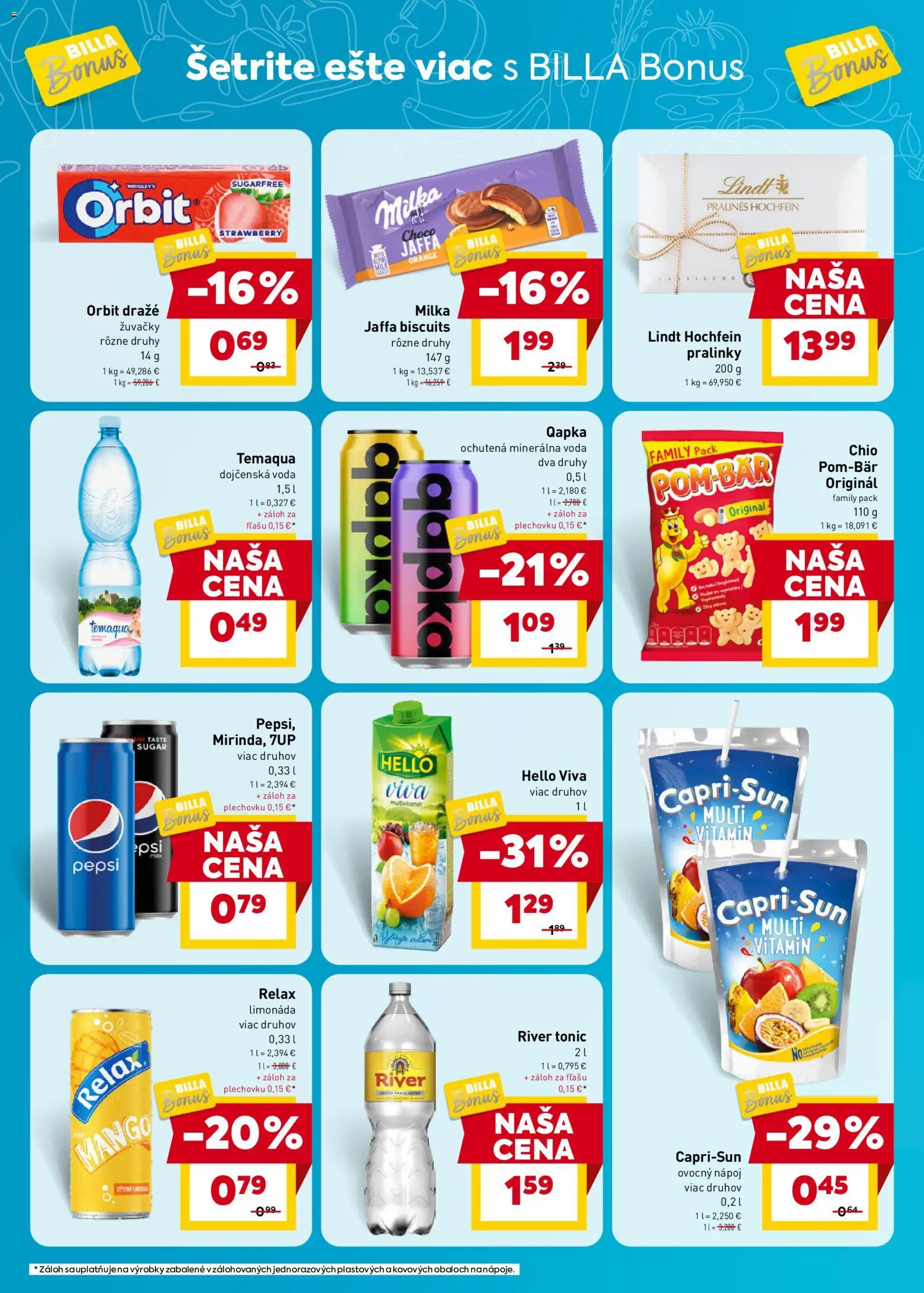 Nové Billa akcie – leták je platný od 27.05.2026 | Strana: 4 | Produkty: Lindt, Milka, Pepsi, Mango