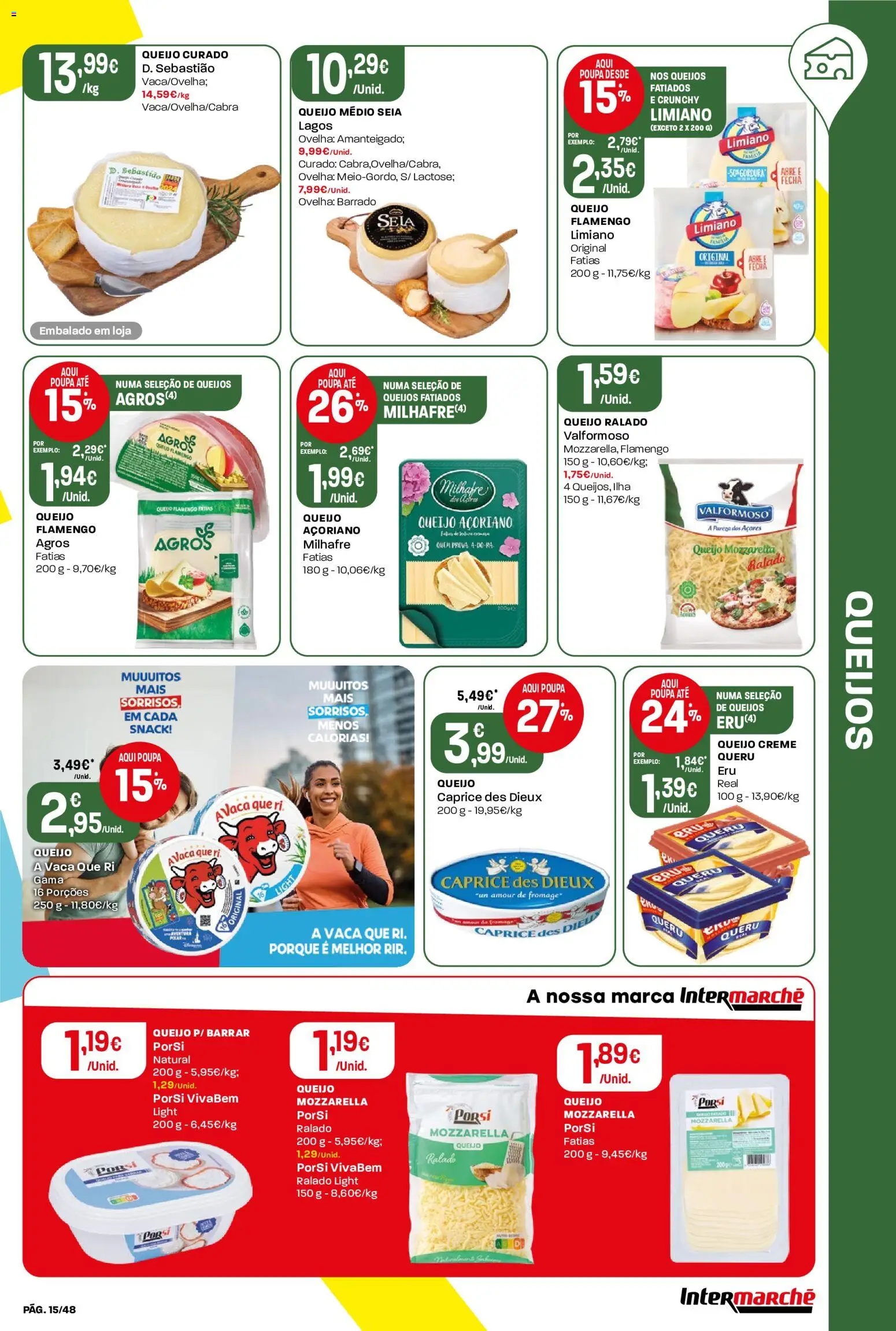 Intermarché folheto │ válido de 08/10/2026 | Página: 15 | Produtos: Queijo Mozzarella, Queijo ralado, Queijo creme, Queijo curado