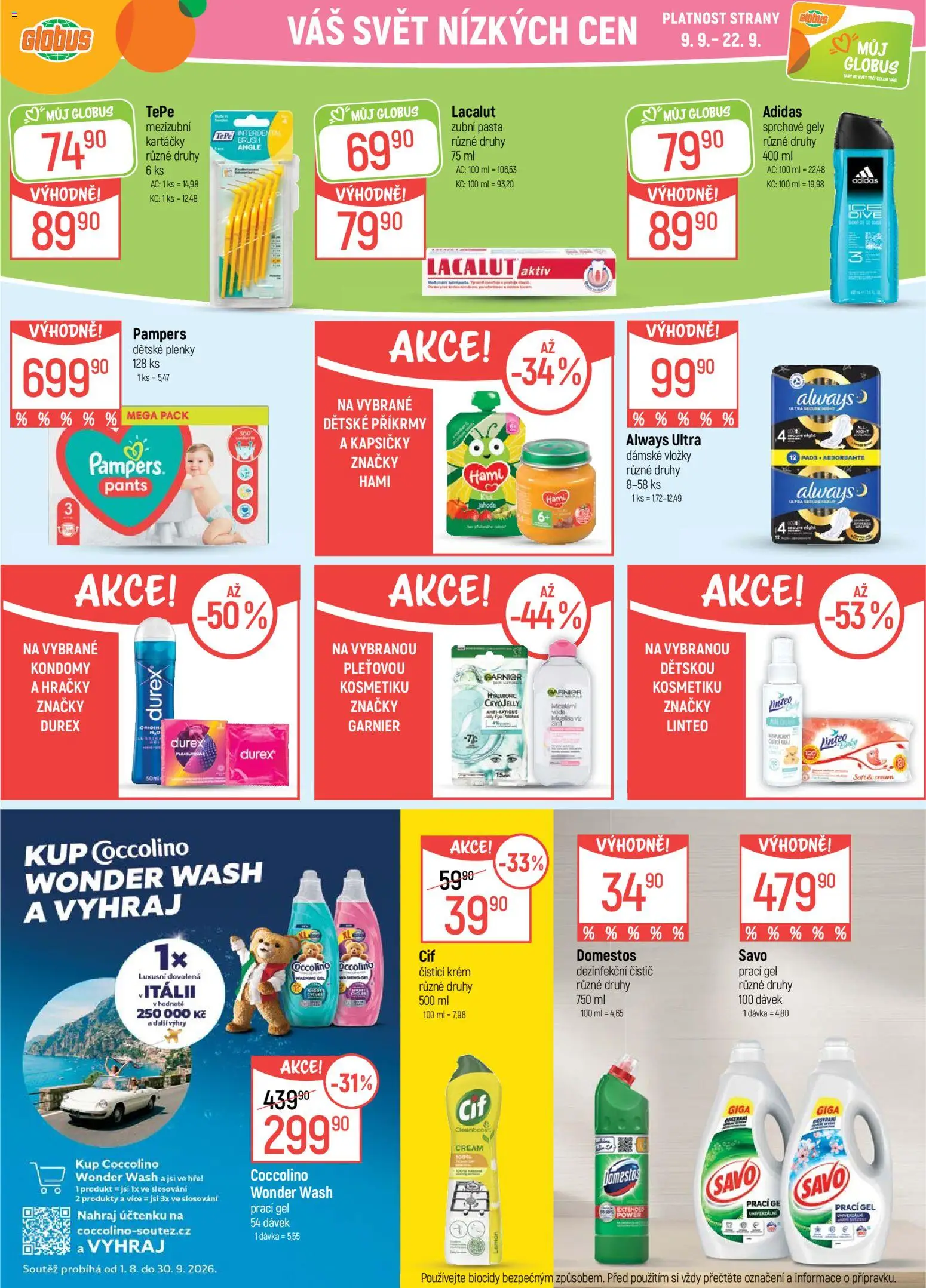 Globus leták od 09.09.2026 | Strana: 32 | Produkty: Vložky, Savo, Pampers, Domestos