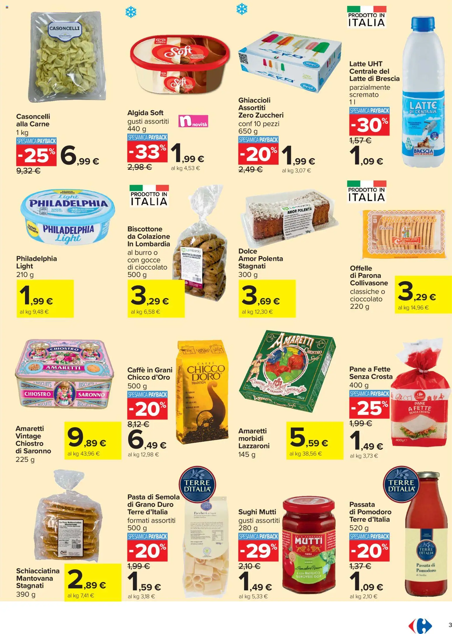 Volantino Carrefour del 03/08/2026 | Pagina: 3 | Prodotti: Pane, Cioccolato, Ghiaccioli, Caffè in grani