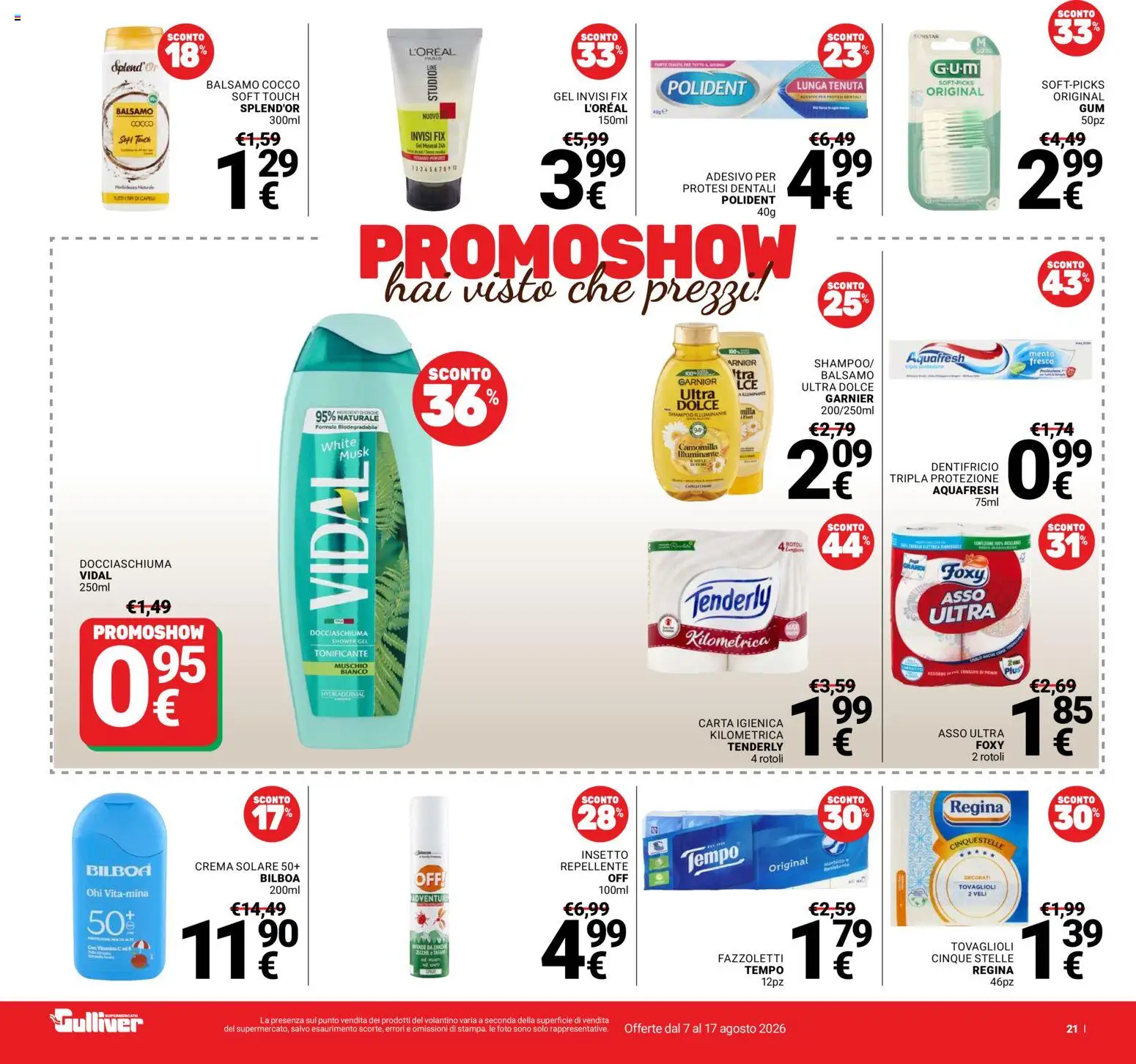 Volantino Gulliver del 07/08/2026 | Pagina: 21 | Prodotti: Illuminante, Shampoo, Crema solare, Menta