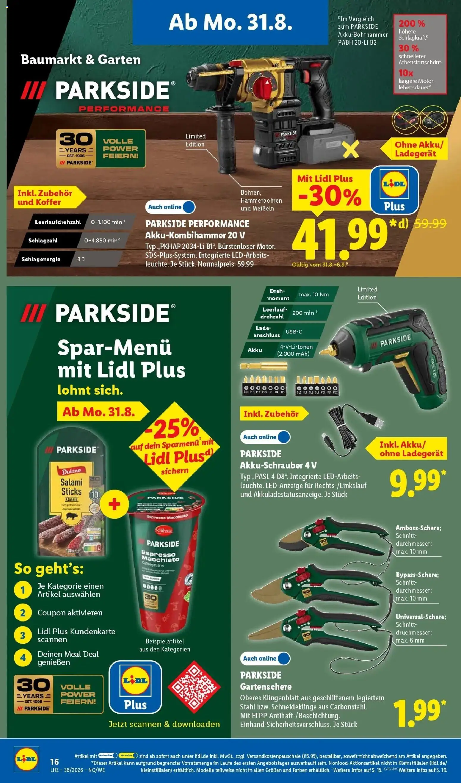 Lidl Prospekt Höxter (ab 31.08.2026) zum Blättern » Angebote | Seite: 32 | Produkte: Akkuschrauber, Salami, Koffer, Ladegerät