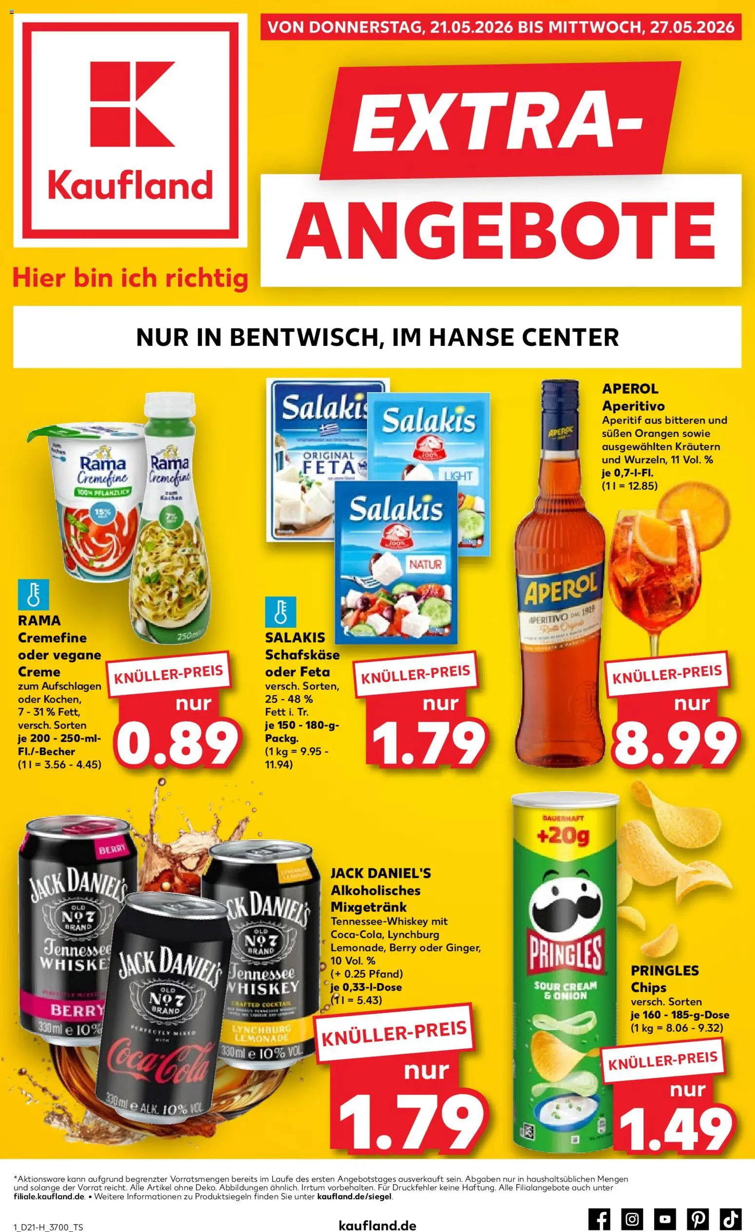 Kaufland Prospekt Rostock	 – gültig ab 21.05.2026 | Seite: 1 | Produkte: Feta, Creme, Aperol, Chips