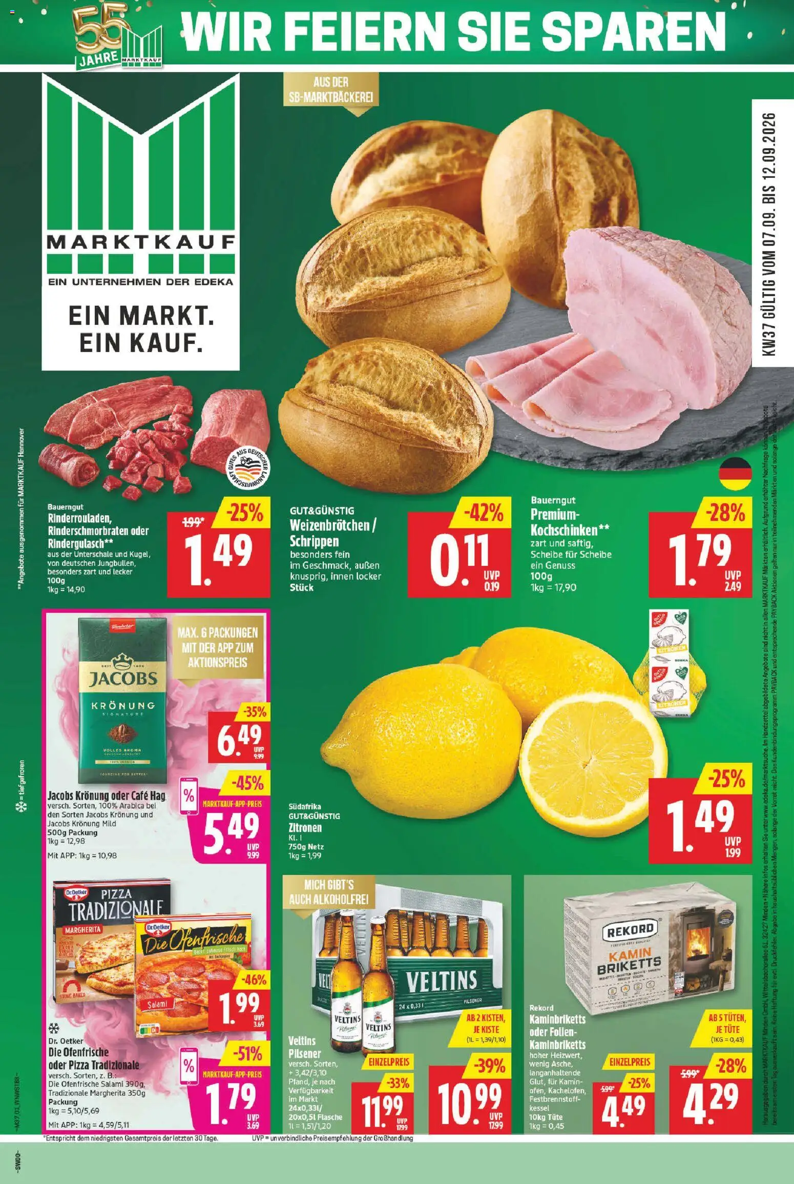 Marktkauf Prospekt – gültig ab 07.09.2026 | Seite: 1 | Produkte: Kamin, Bauerngut, Pizza, Veltins