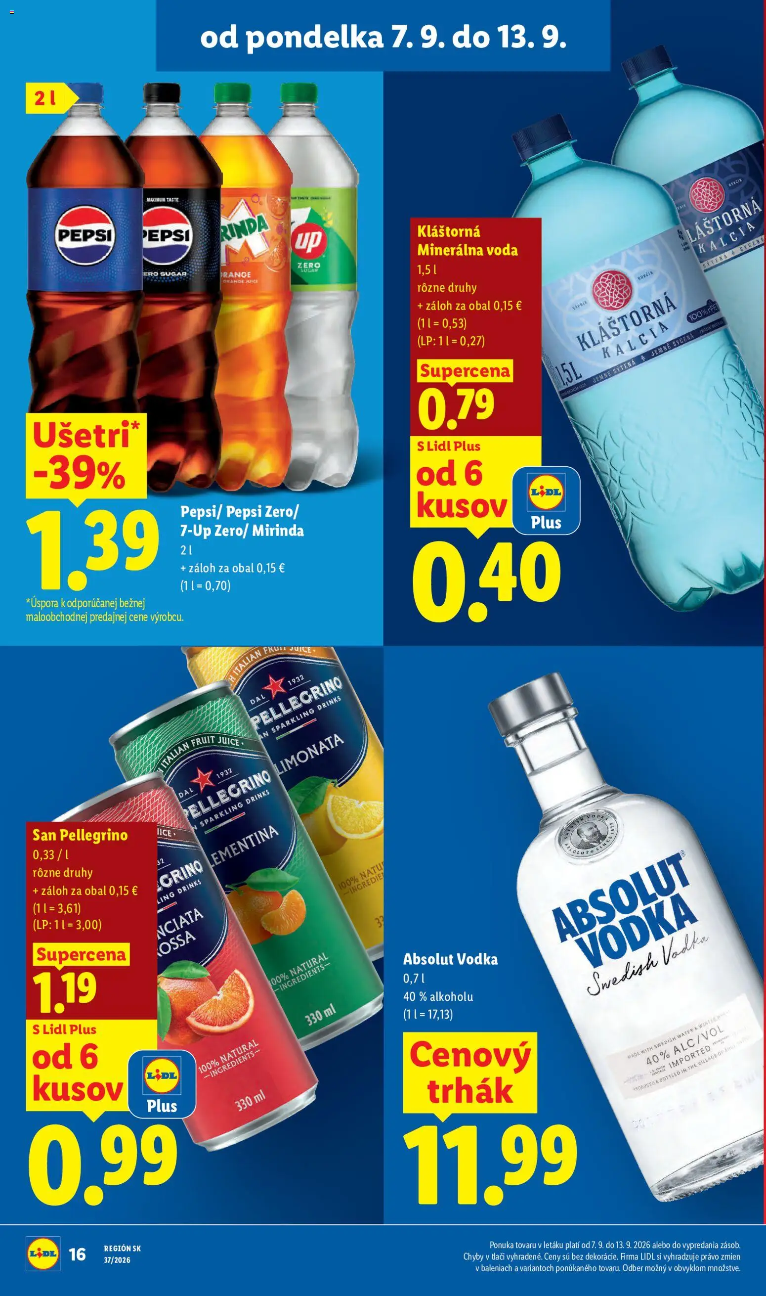 Nové Lidl akcie – leták je platný od 07.09.2026 | Strana: 18 | Produkty: Vodka, Voda, Pepsi, Minerálna voda