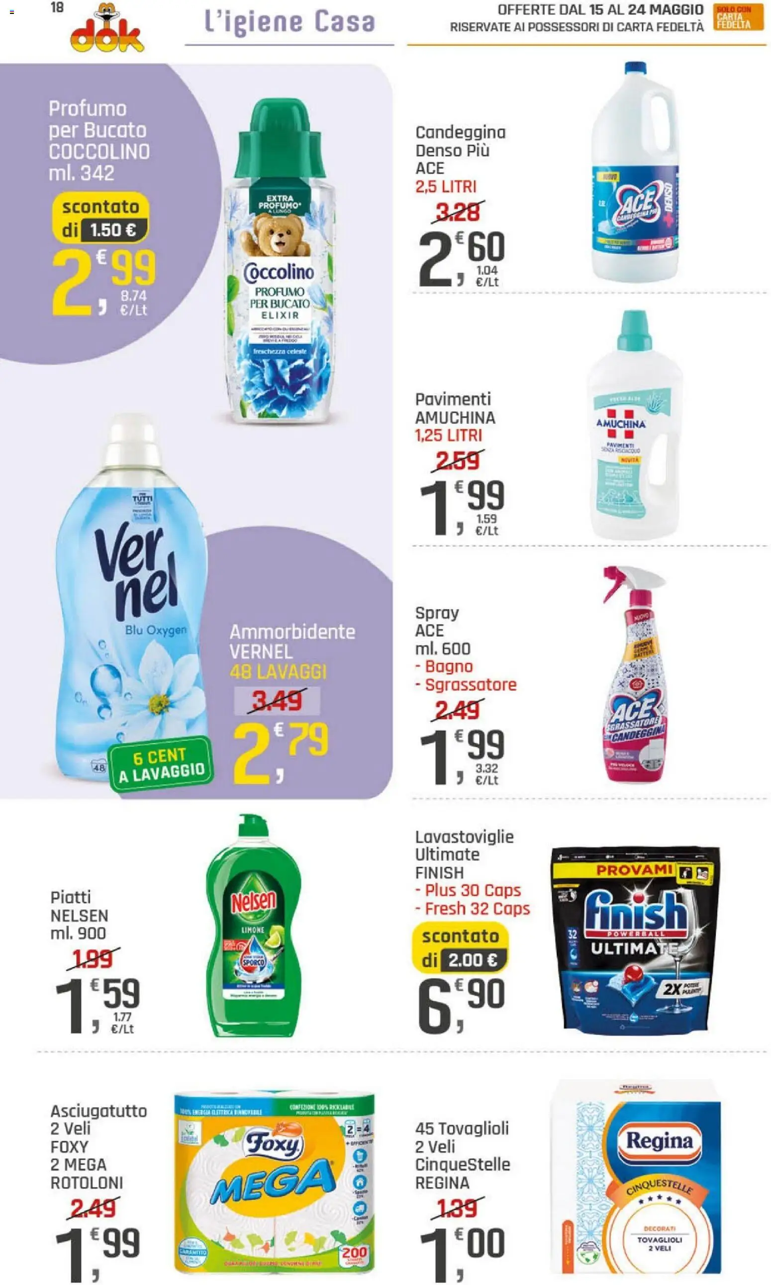 Volantino DOK del 15.05.2026 | Pagina: 18 | Prodotti: Ammorbidente, Sgrassatore, Lavastoviglie, Asciugatutto