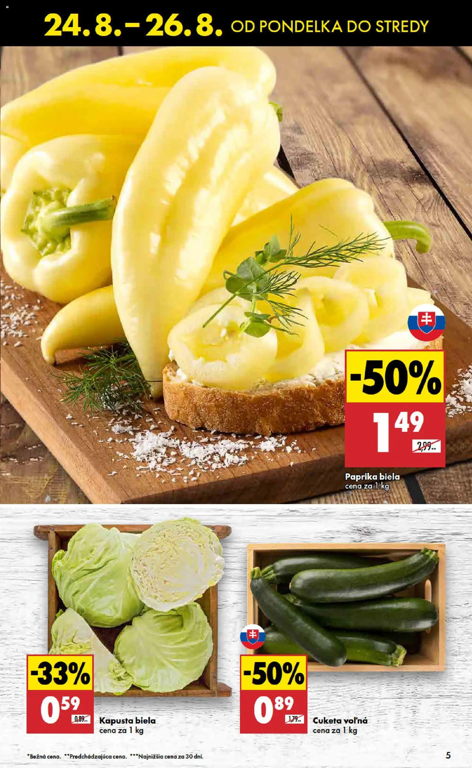 Nové Biedronka akcie – leták je platný od 24.08.2026 | Strana: 5 | Produkty: Paprika, Biela paprika, Biela kapusta, Cuketa