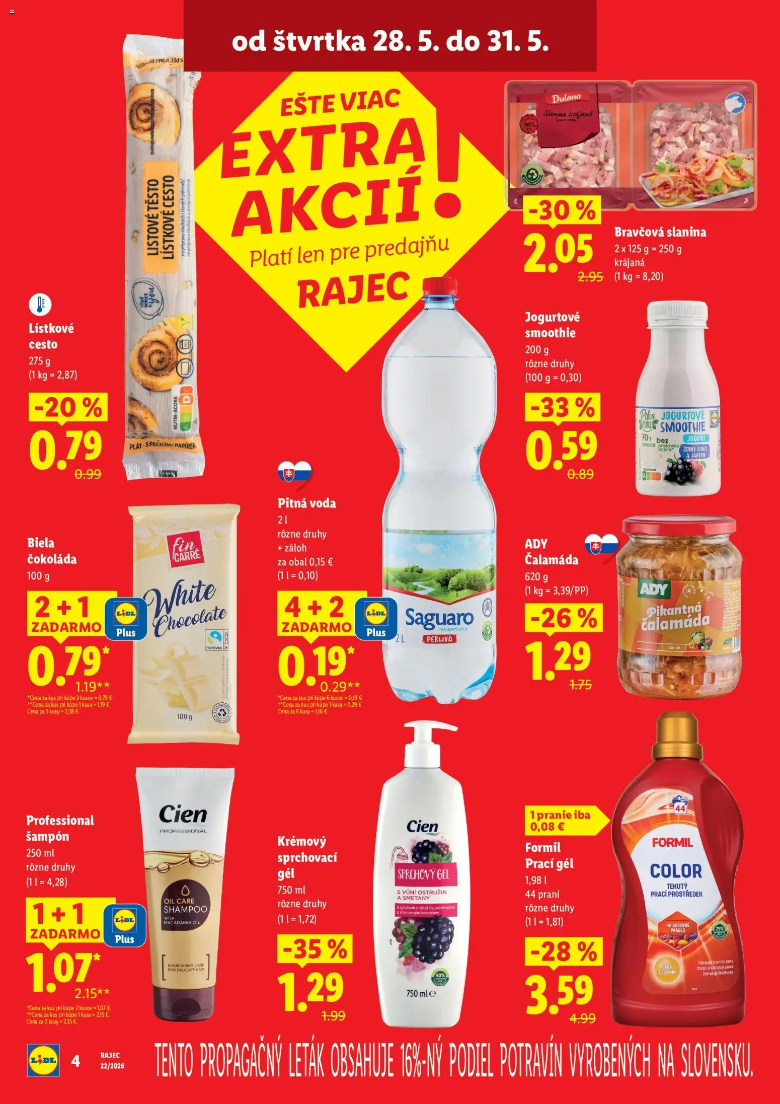 Nové Lidl akcie – leták je platný od 28.05.2026 | Strana: 4 | Produkty: Slanina, Rajec, Šampón, Lístkové cesto