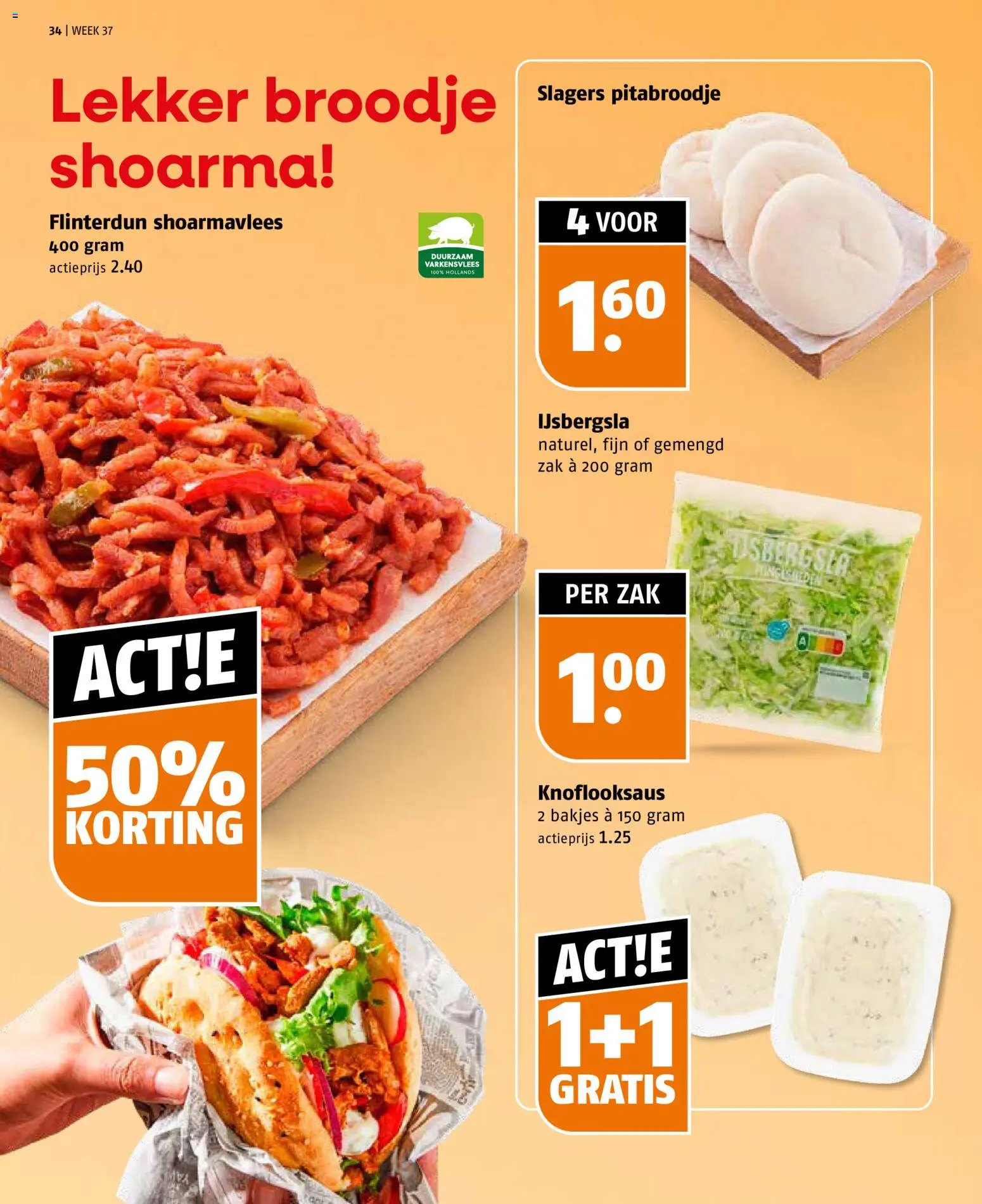{H1} | Pagina: 34 | Producten: Varkensvlees, Zak, IJsbergsla, Broodje