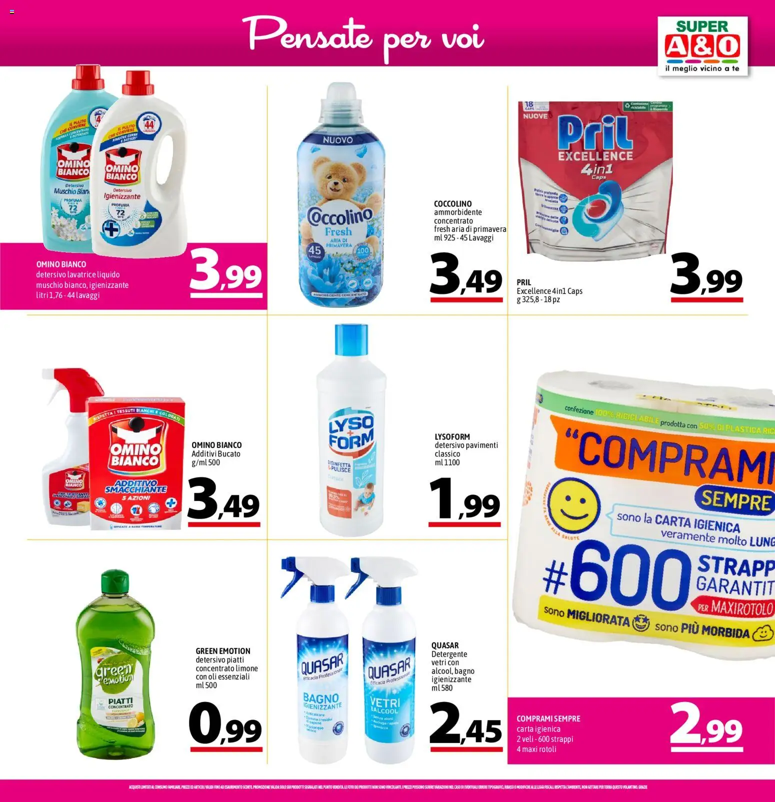 Volantino A&O del 23/07/2026 | Pagina: 15 | Prodotti: Carta igienica, Detergente, Anticalcare, Lavatrice