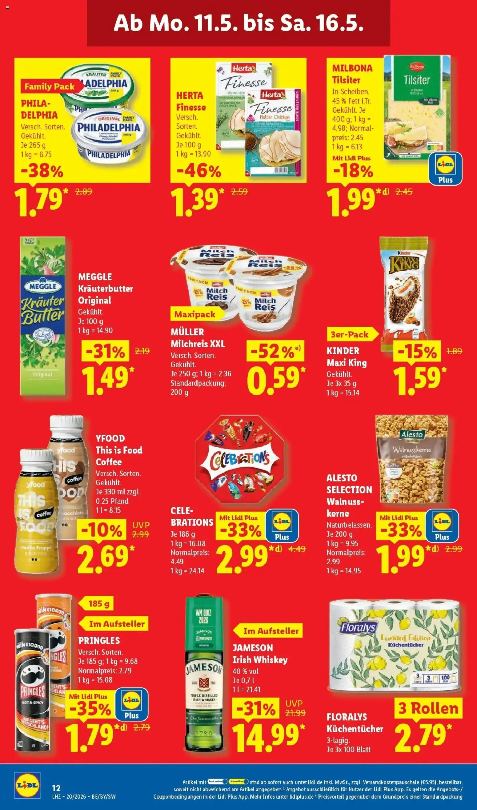 Lidl Prospekt Mahlow – gültig ab 11.05.2026 | Seite: 20 | Produkte: Milch, Butter, Philadelphia, Whiskey
