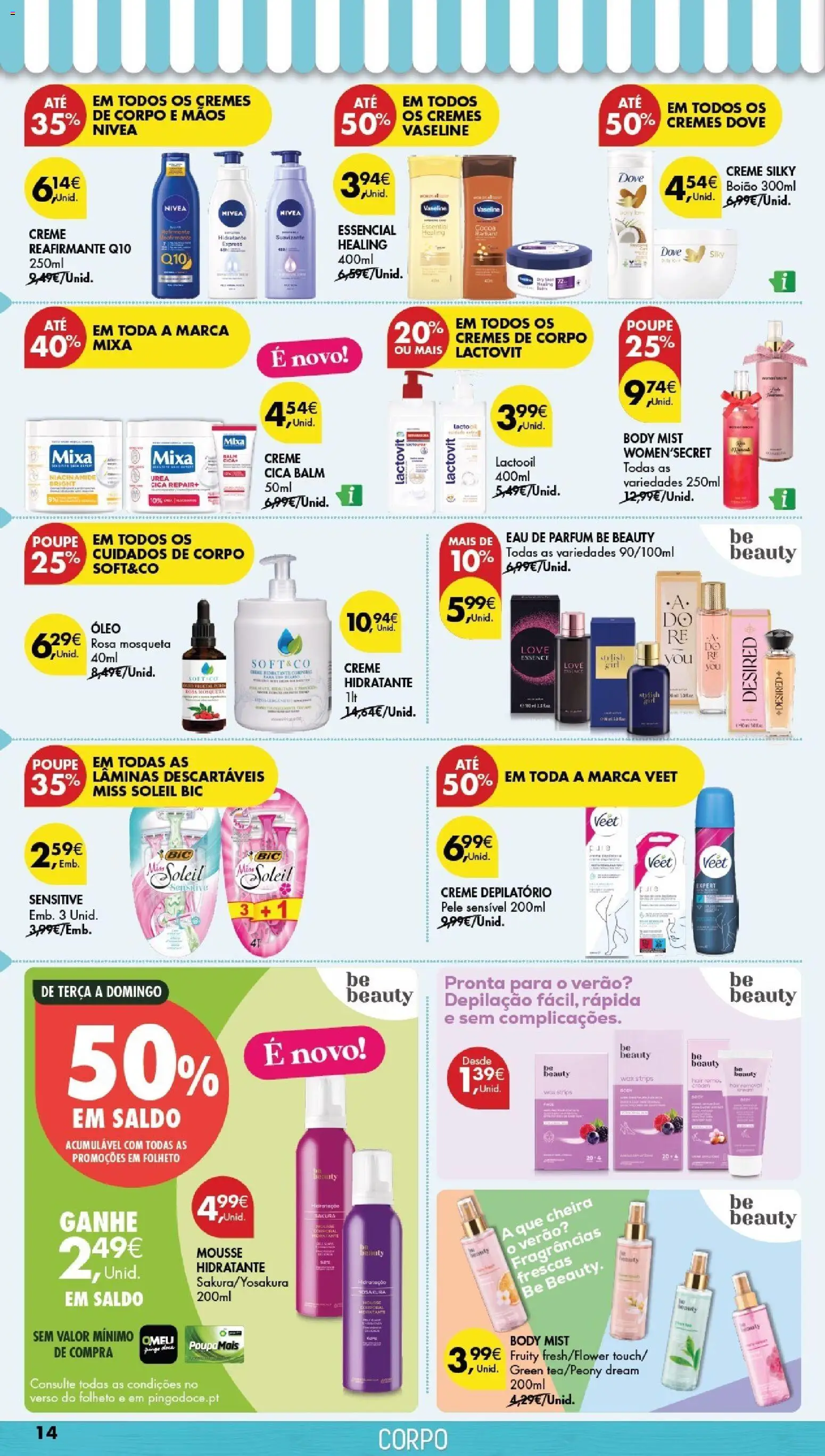 Pingo Doce folheto Especial Beleza │ válido de 21/07/2026 | Página: 14 | Produtos: Creme depilatório, Óleo, Creme