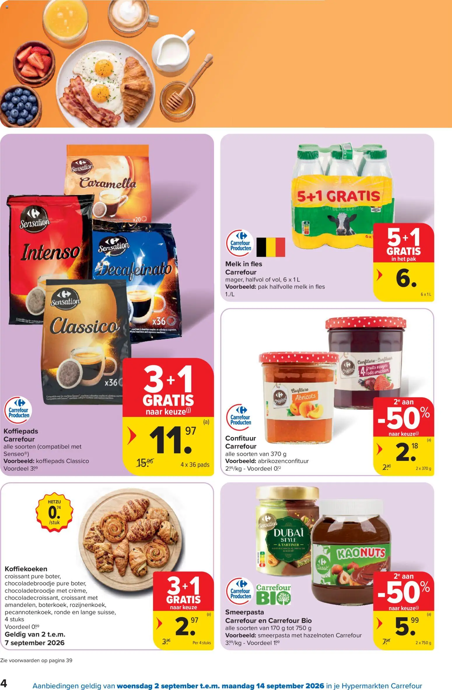 {H1} | Pagina: 4 | Producten: Fles, Hazelnoten, Jam, Melk