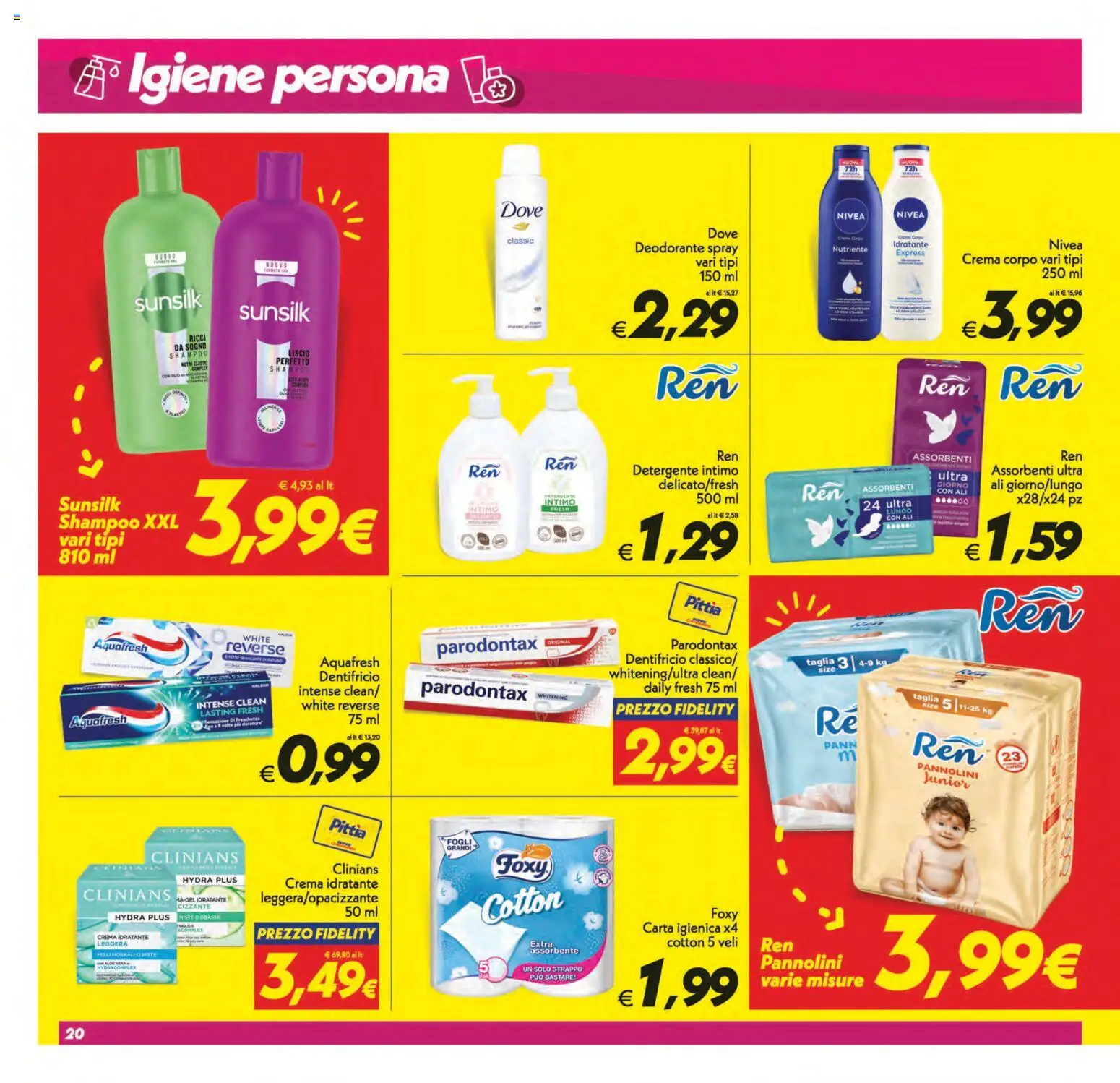 Volantino SuperConveniente del 11/09/2026 | Pagina: 20 | Prodotti: Crema, Pannolini, Dentifricio, Detergente intimo