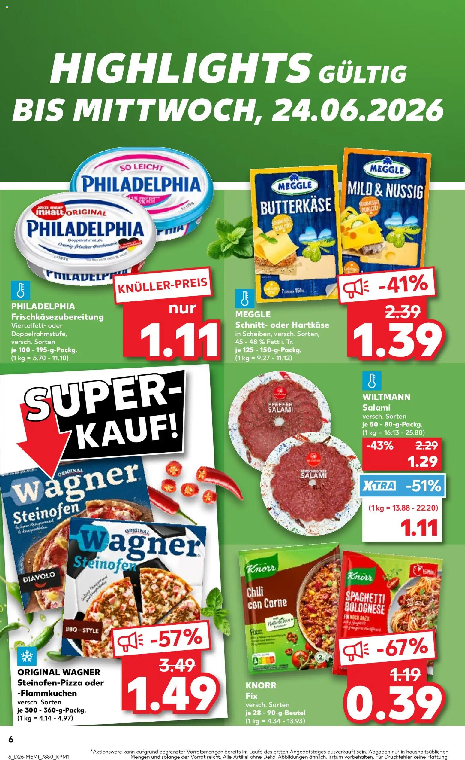Kaufland Prospekt Hamburg – gültig ab 22.06.2026 | Seite: 6 | Produkte: Philadelphia, Pfeffer, Chili, Salami