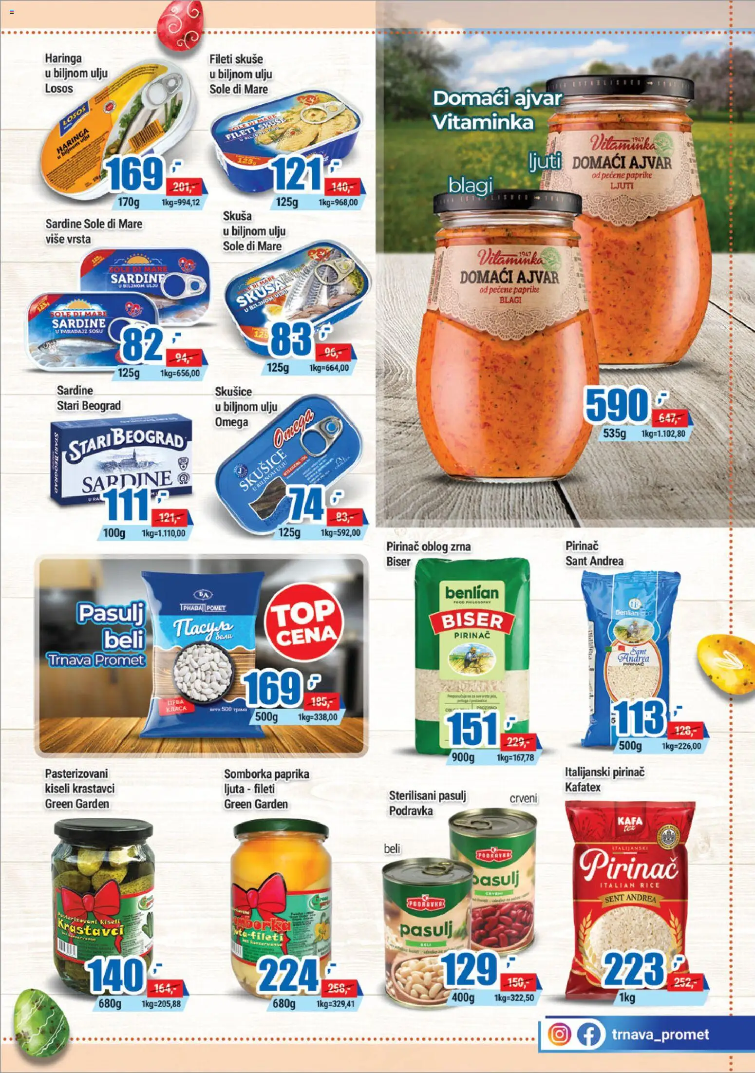 Trnava Promet katalog - važi od 02.04.2026 | Strana: 9 | Proizvode: Kiseli krastavci, Podravka, Losos, Paradajz