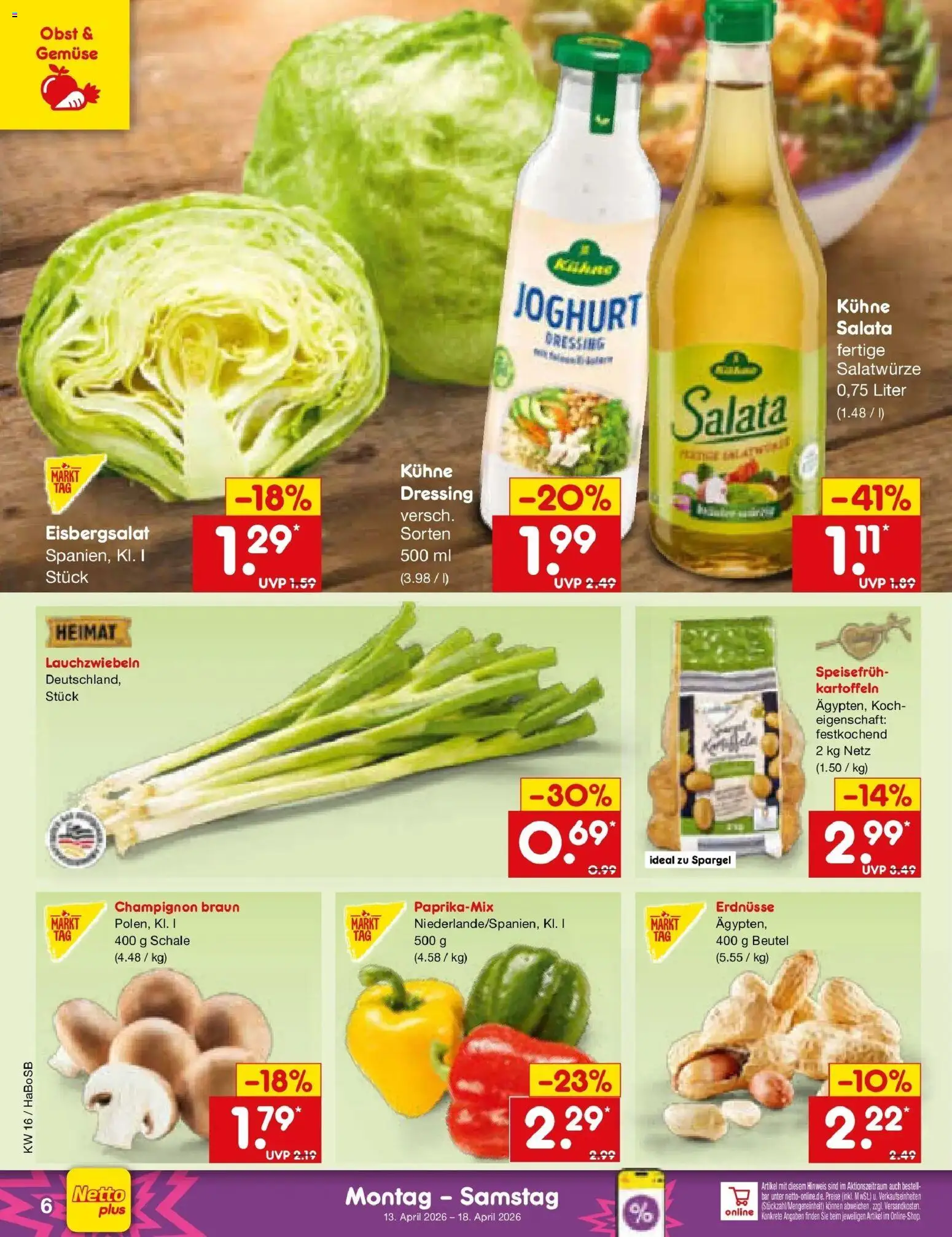 Netto Marken-Discount Prospekt Wuppertal	 – gültig ab 13.04.2026 | Seite: 8 | Produkte: Dressing, Kartoffeln, Gemüse, Obst