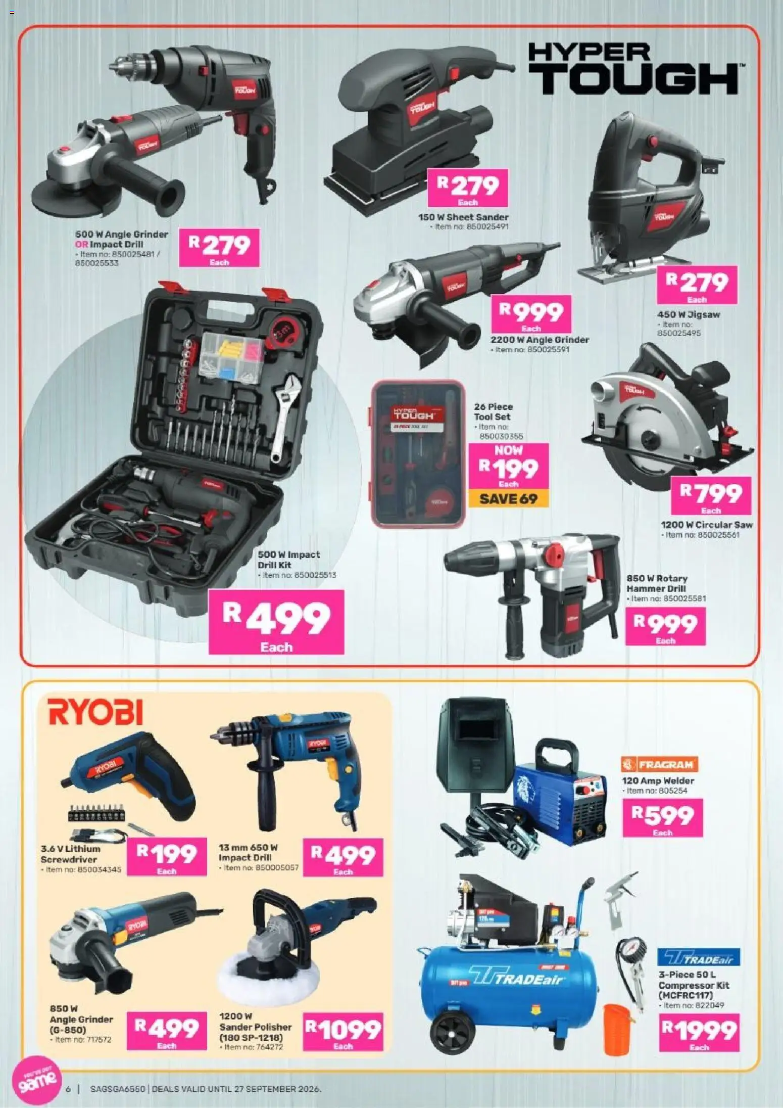 New Game catalogue – valid from 25/08/2026 | Page: 6 | Products: Grinder, Rotary hammer, Compressor, Hammer