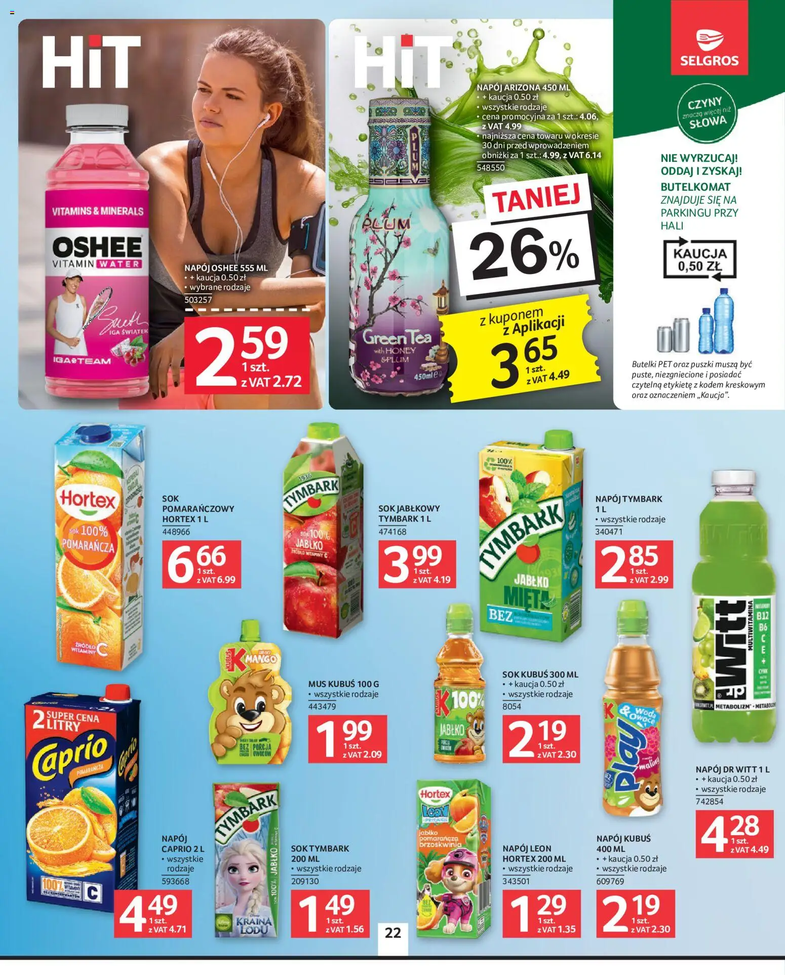 Selgros cash&carry gazetka od 27.08.2026 | Strona: 22 | Produkty: Mango, Kubuś, Sok jabłkowy, Oshee