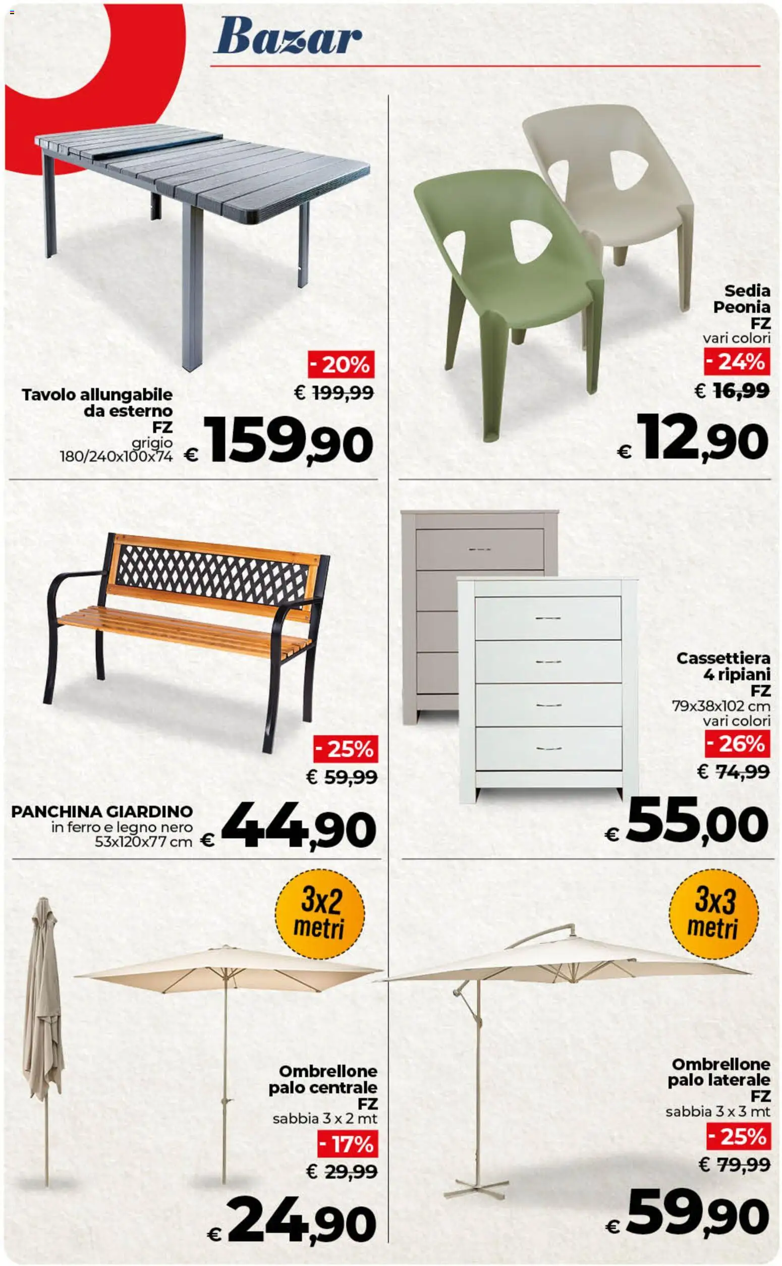 Volantino COOP del 19.05.2026 | Pagina: 50 | Prodotti: Ombrellone, Panchina, Cassettiera, Tavolo