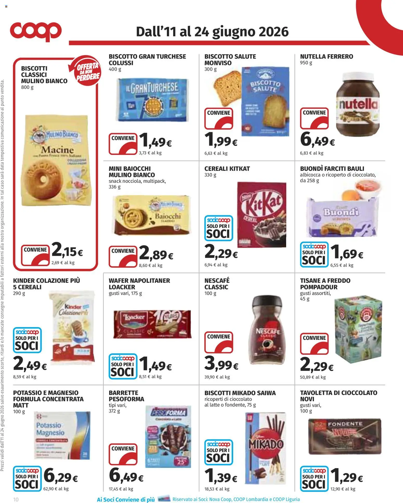 Volantino COOP del 11.06.2026 | Pagina: 10 | Prodotti: Cioccolato, Biscotti, Latte, Nutella