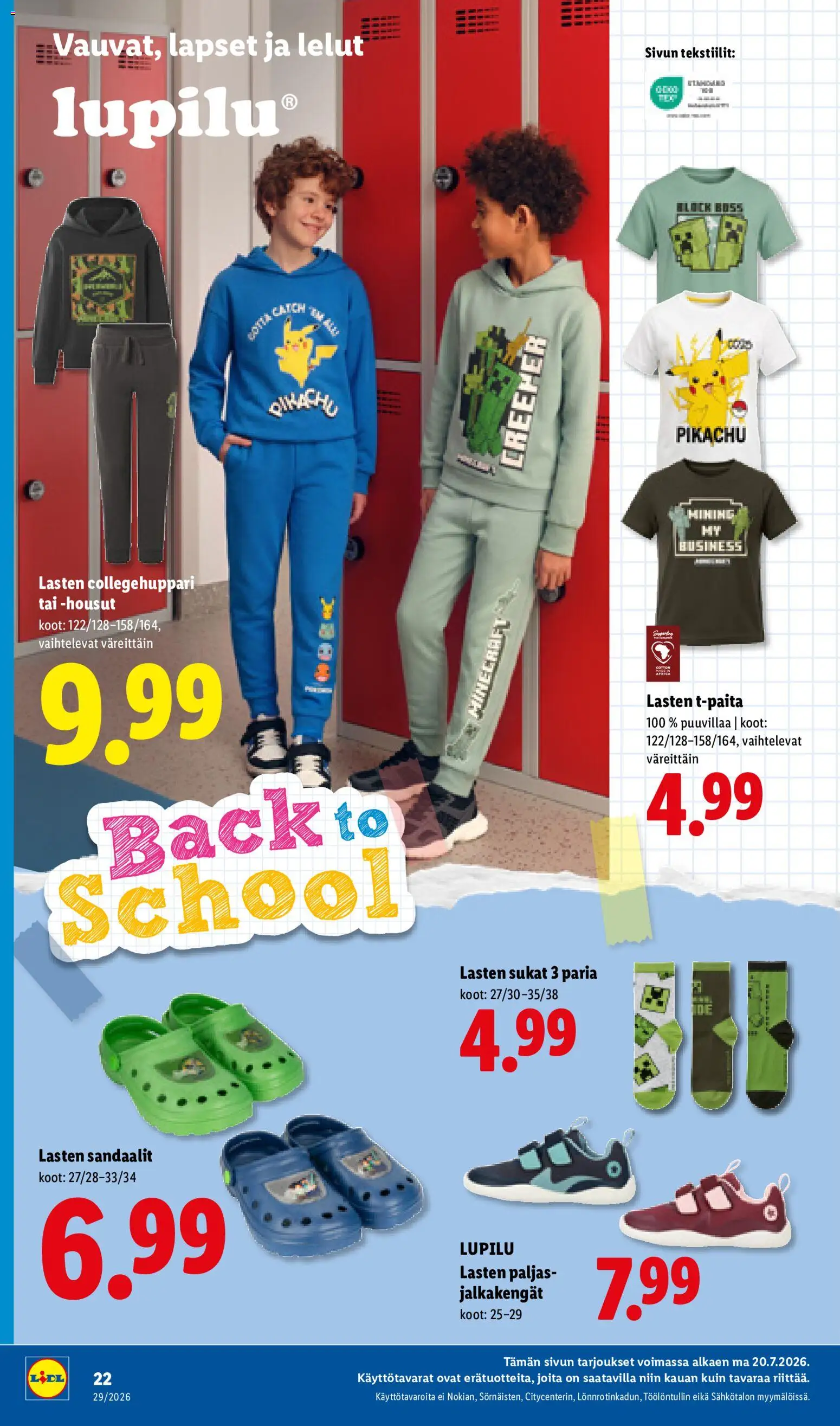 Lidl tarjoukset – voimassa 16/07/2026 alkaen | Sivu: 30 | Tuotteet: Paljasjalkakengät, T-paita, Housut, Sukat