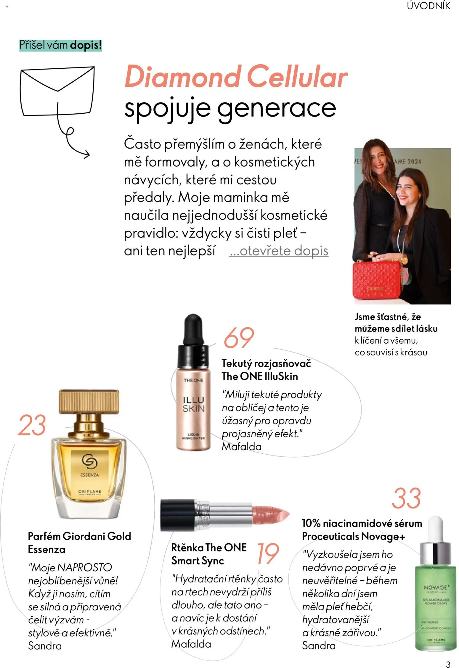 Oriflame katalog č. 07/2026 od 06.05.2026 | Strana: 3 | Produkty: Sérum, Parfém, Rozjasňovač, Rtěnka
